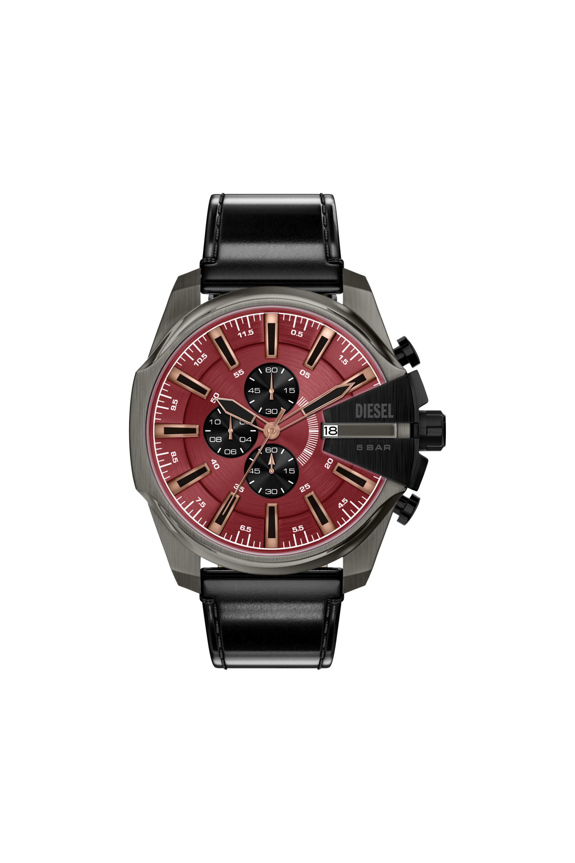 Diesel - DZ4714 WATCH, Male's Mega Chief Slim black leather watch in ブラック - 1