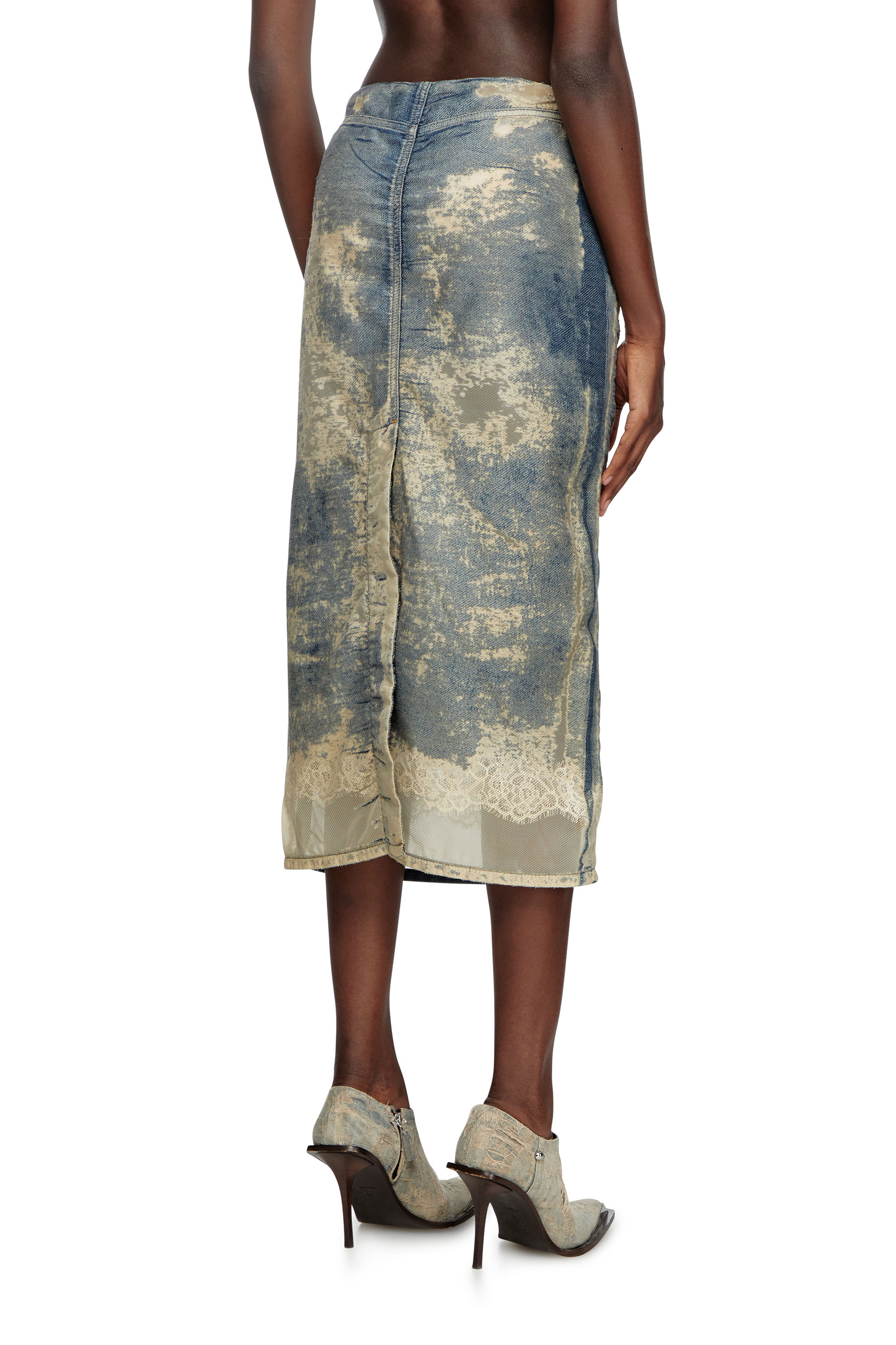 Diesel - DE-PRA-FSF, Female's Midi skirt in floating devoré denim in ミディアムブルー - 4
