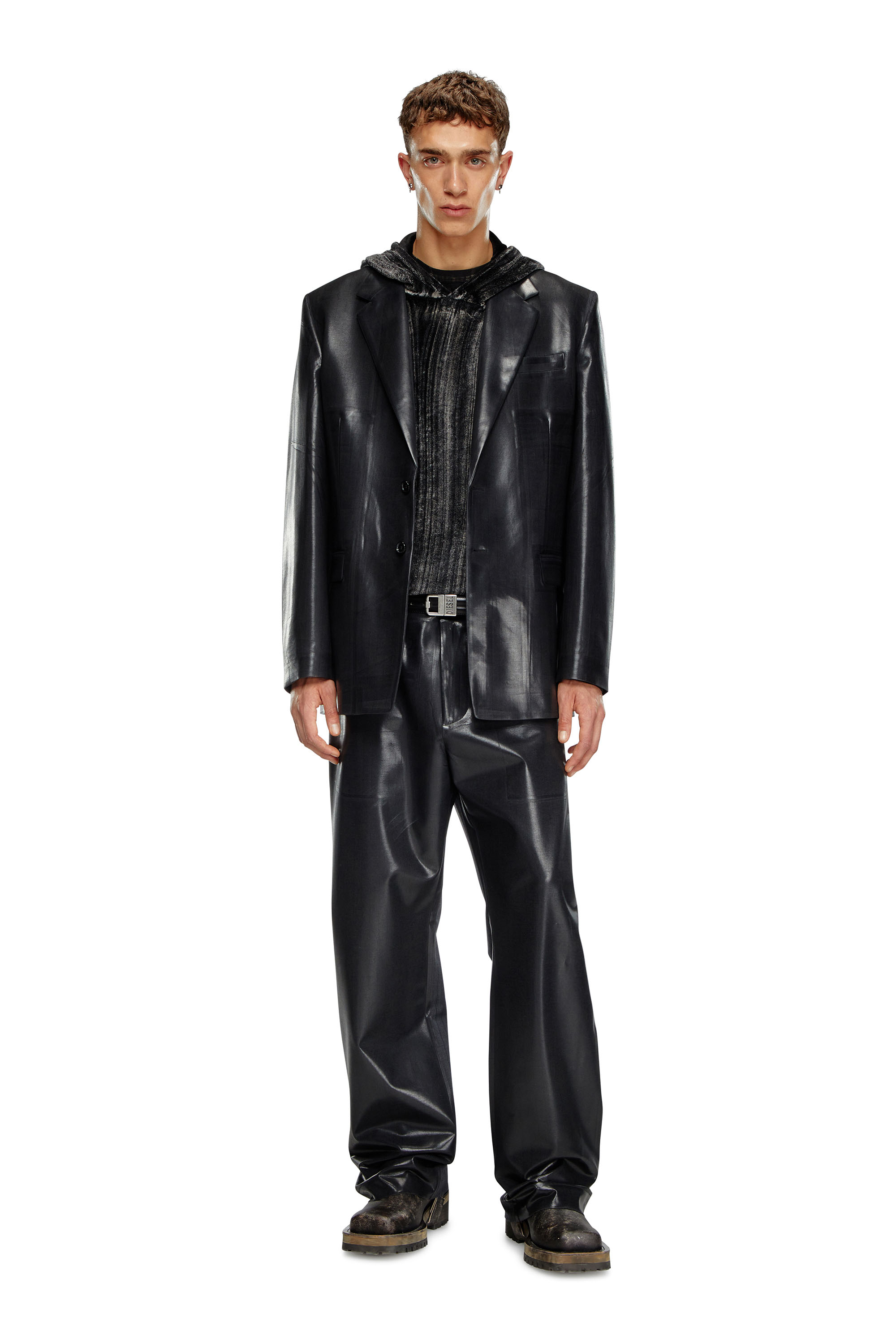 Diesel - J-STANLEY, Male's Pinstripe blazer with coated front in ブラック - 2