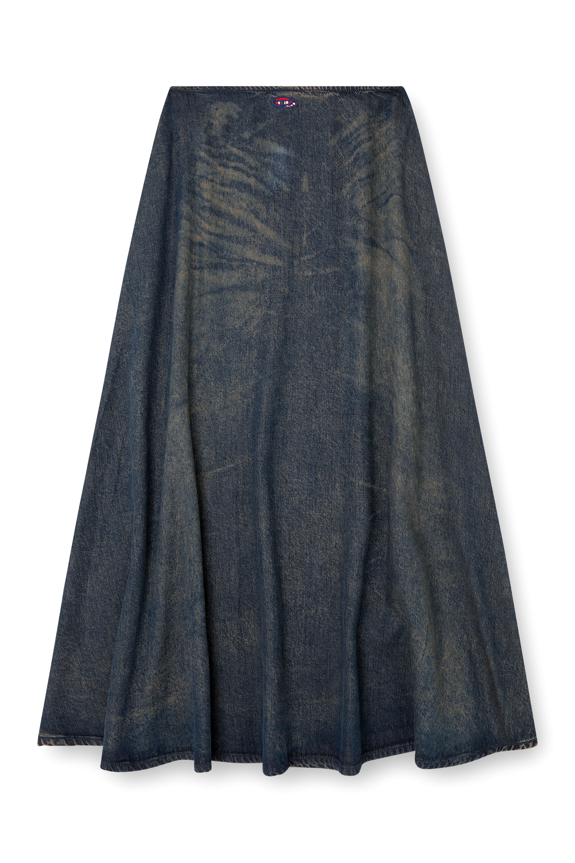 DIESEL>>ディーゼル デ・アニーS ミディスカート DE-ANNIE-S Full skirt in fluid dirt-effect denim｜ブルー