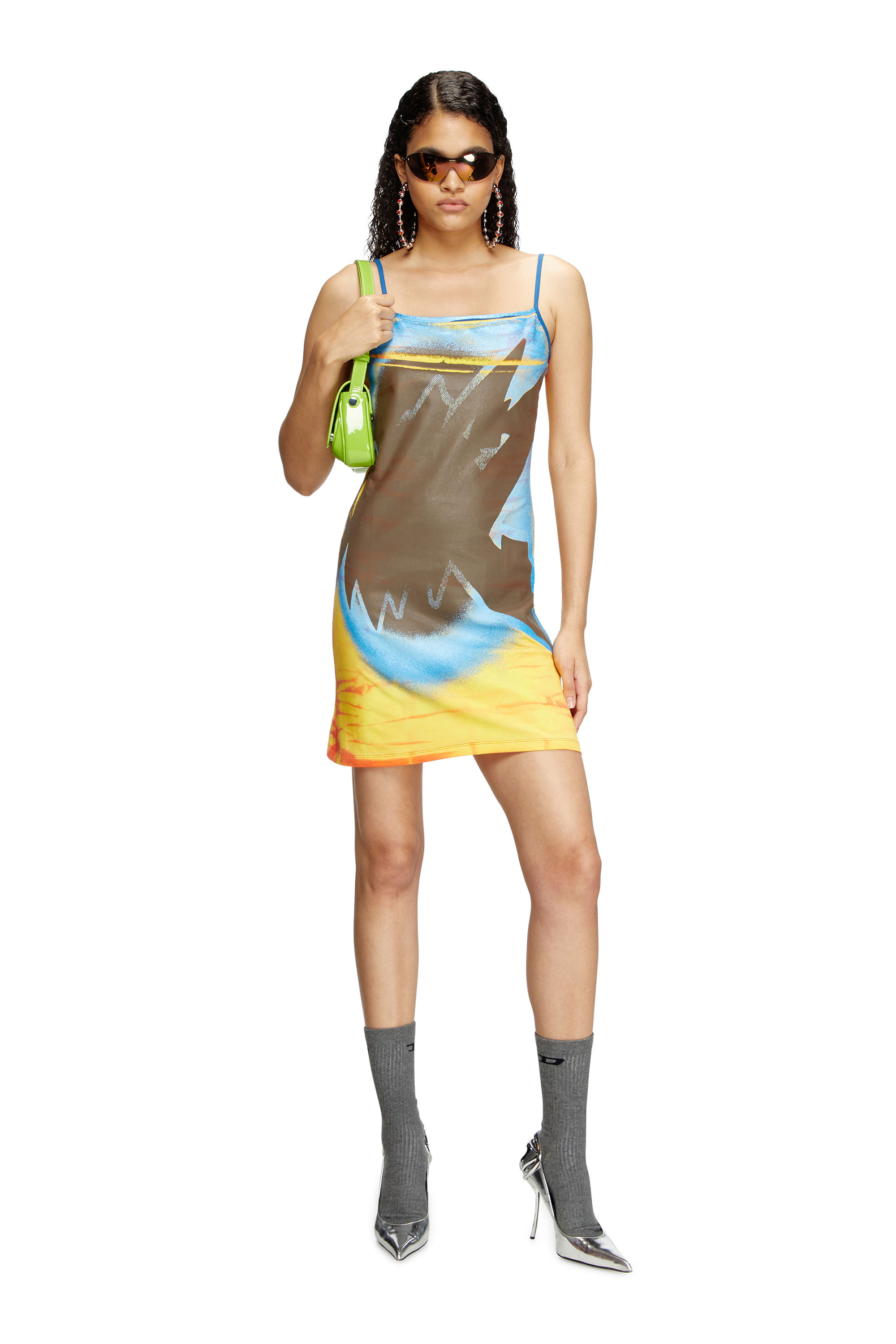 Diesel - D-HOPPYN-Q1, Female's Mini dress with blowout print in ブラウン/イエロー - 1