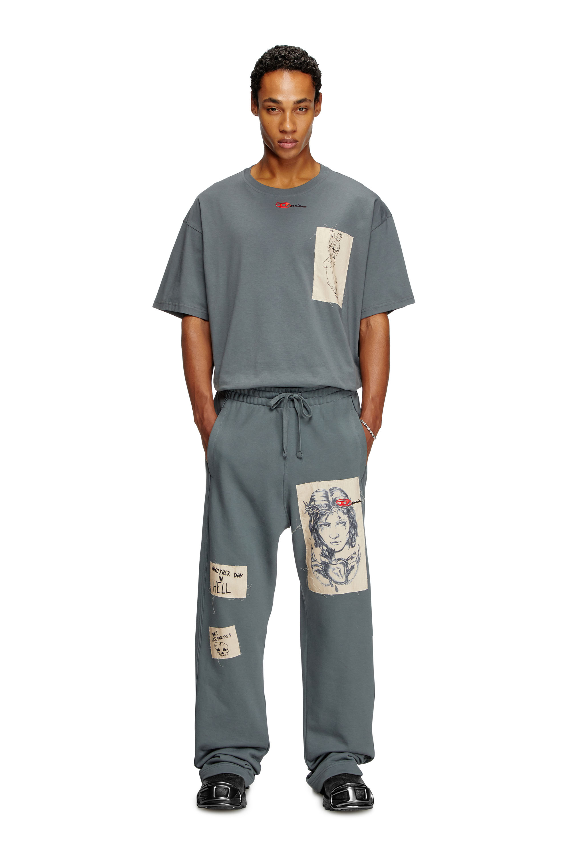 Diesel - P-MARTYANS-DD, Unisex's Track pants with tattoo patches in グレー - 1