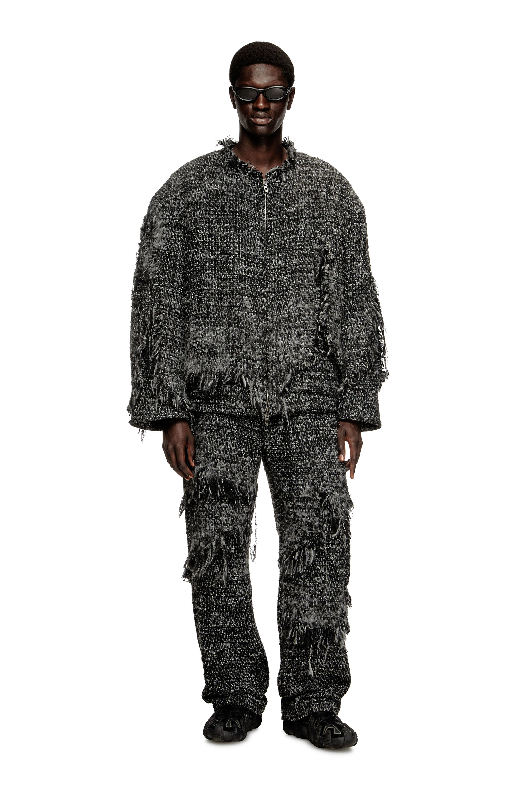 Diesel - J-ABERDEEN, Male's Layered jacket in destroyed bouclé in ブラック - 1