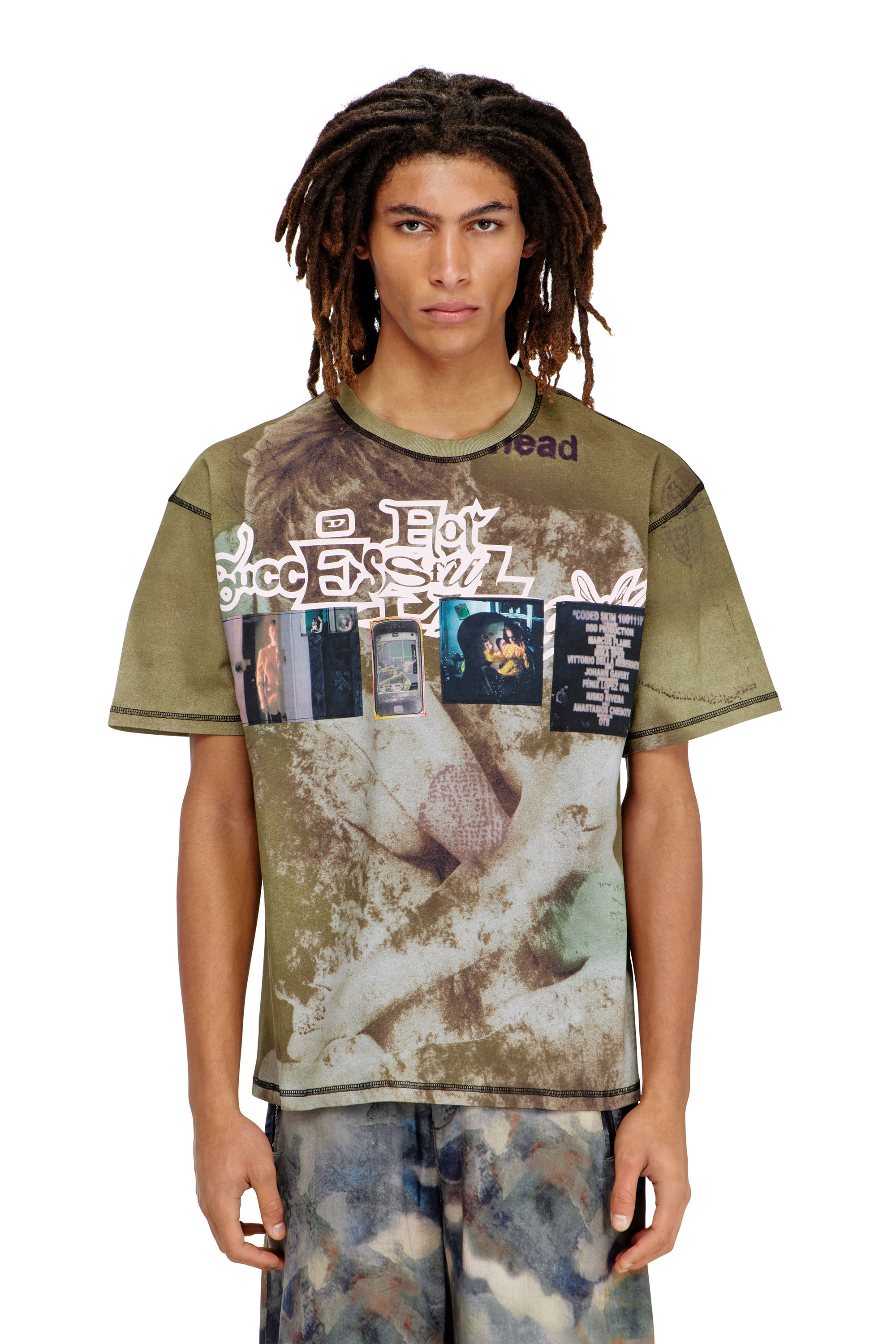 Diesel - T-BOXT-V5, Male's Relaxed T-shirt with all-over prints and patches in グリーン - 3