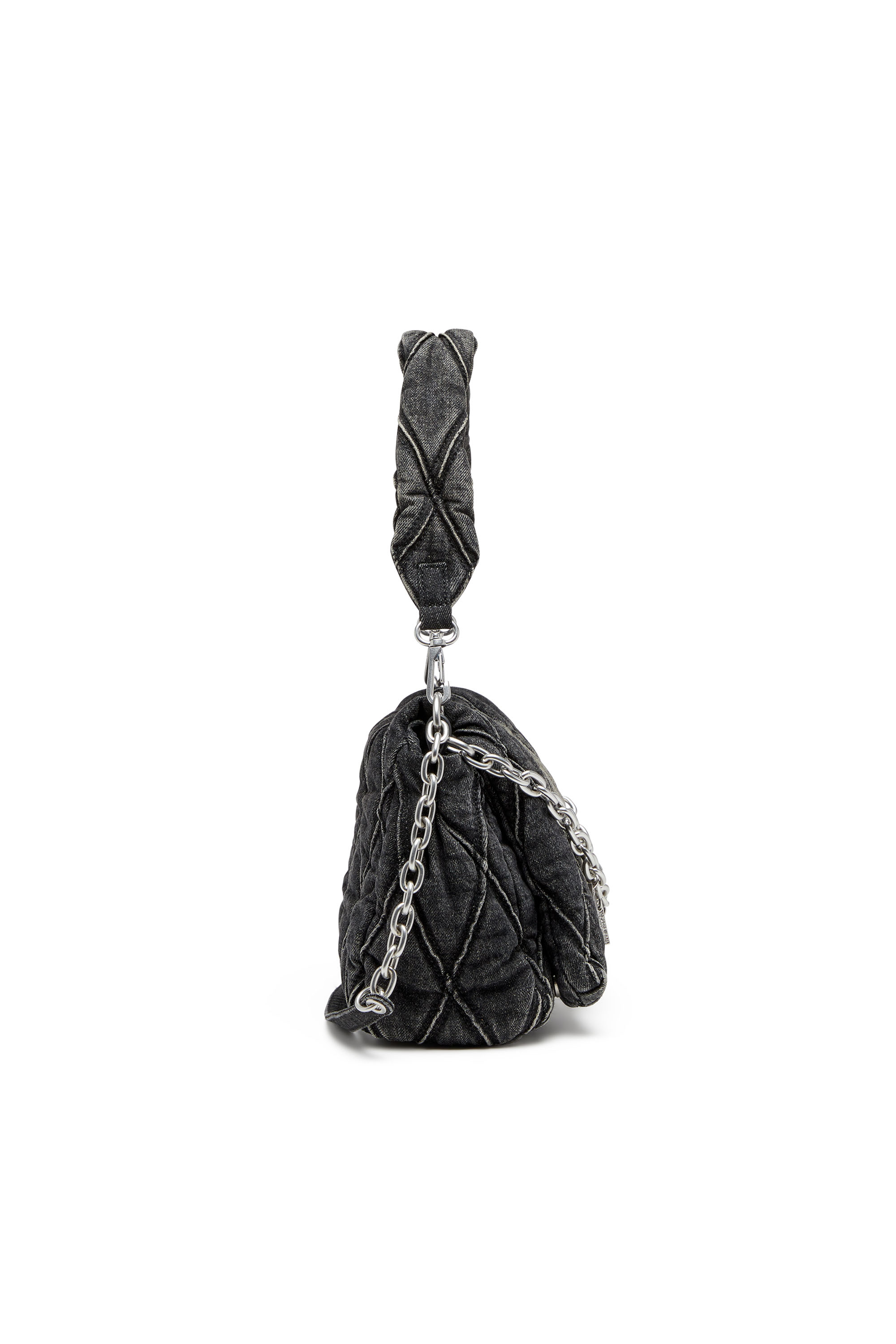 Diesel - CHARM-D SHOULDER M, Female's Charm-D M-Shoulder bag in quilted denim in ブラック - 3
