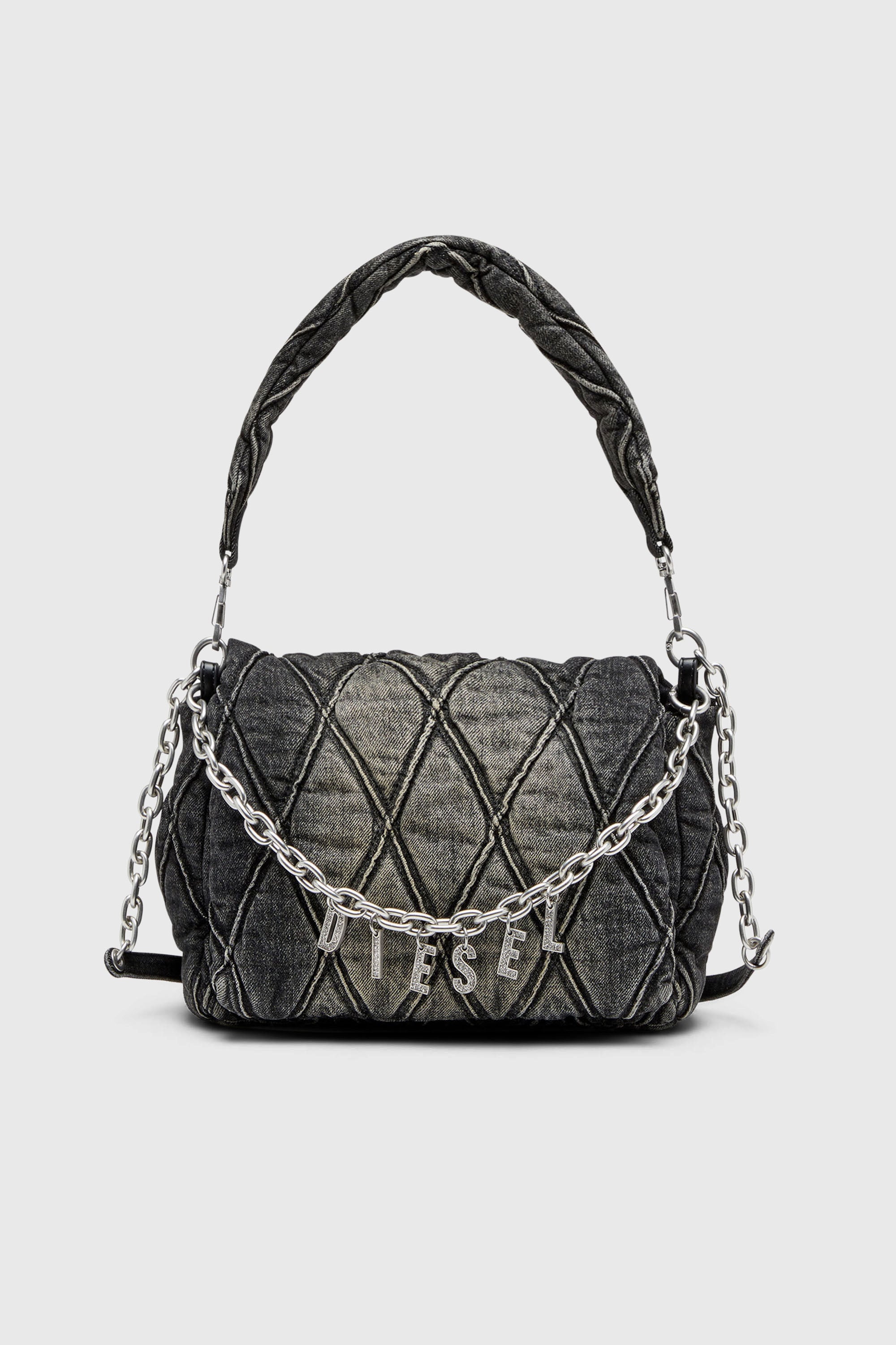 Diesel - CHARM-D SHOULDER M, Female's Charm-D-Shoulder bag in treated quilted denim in ブラック - 1