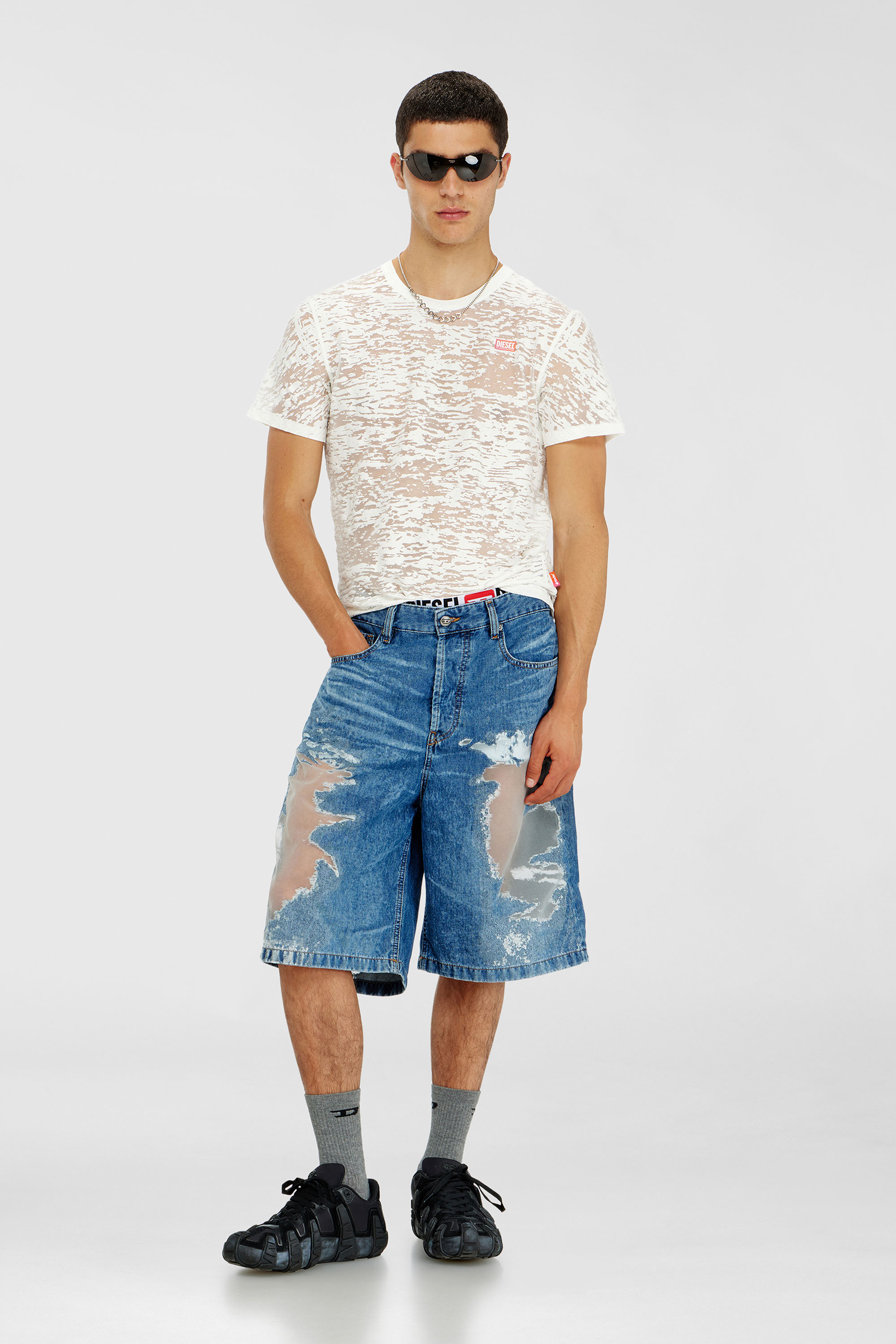 Diesel - PR-T-NOTS-MATI-R, Unisex's T-shirt in all-over devor&eacute; jersey in ホワイト - 2