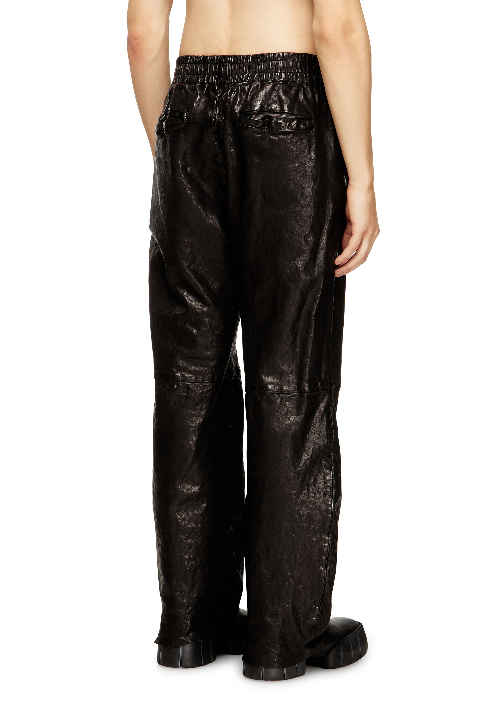 Diesel - P-BRU, Male's Elasticated pants in boiled leather in ブラック - 4