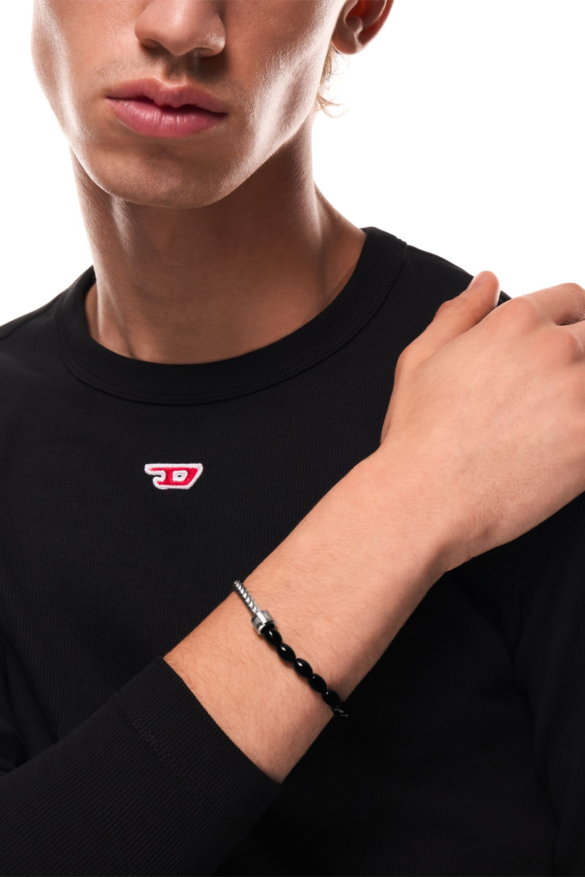 Diesel - DX1714040, Unisex's Black Agate Beaded Bracelet in シルバー/ブラック - 5