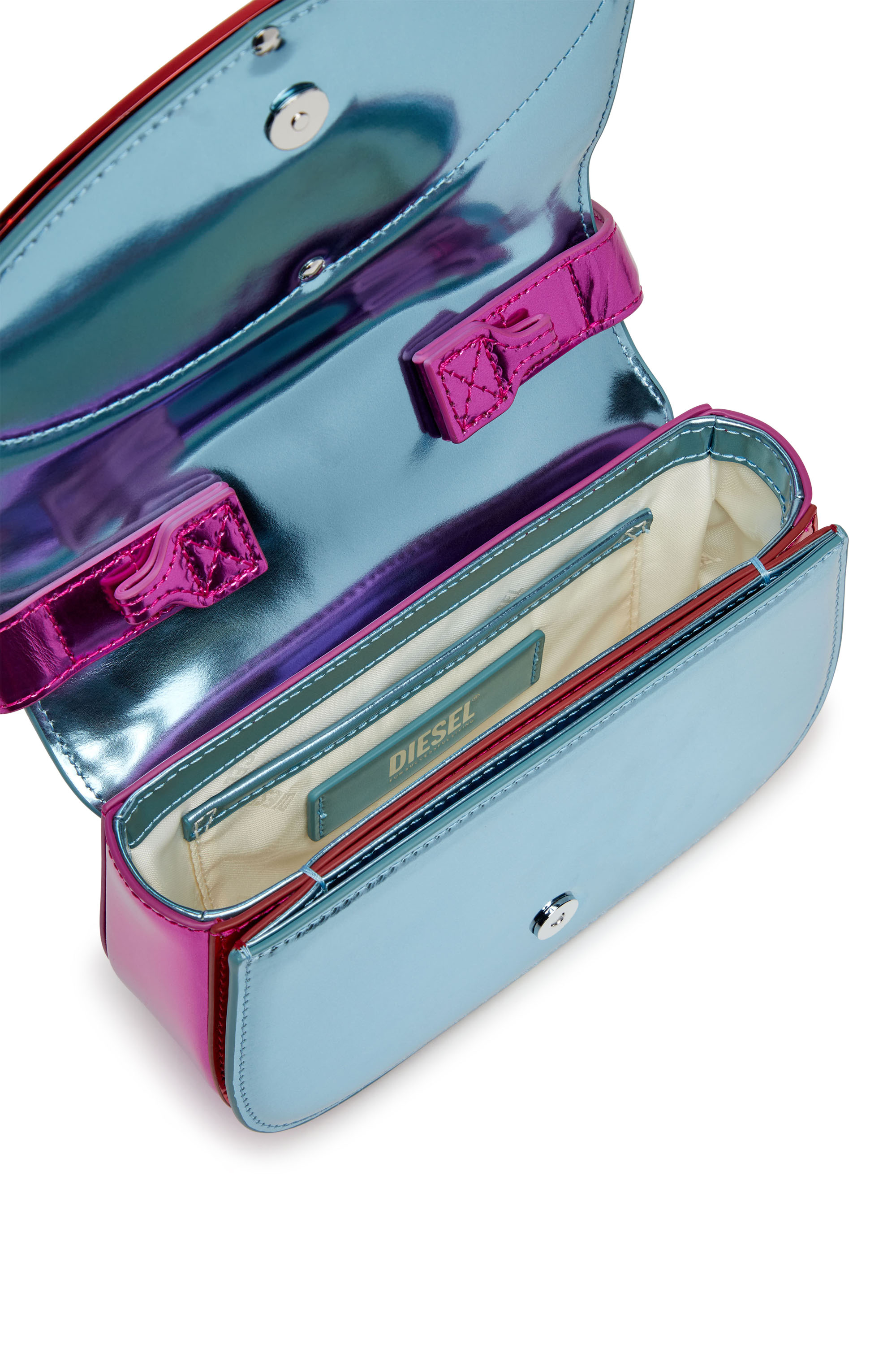 Diesel - 1DR, Female's 1DR-Iconic shoulder bag in mirror leather in ブルー/レッド - 4