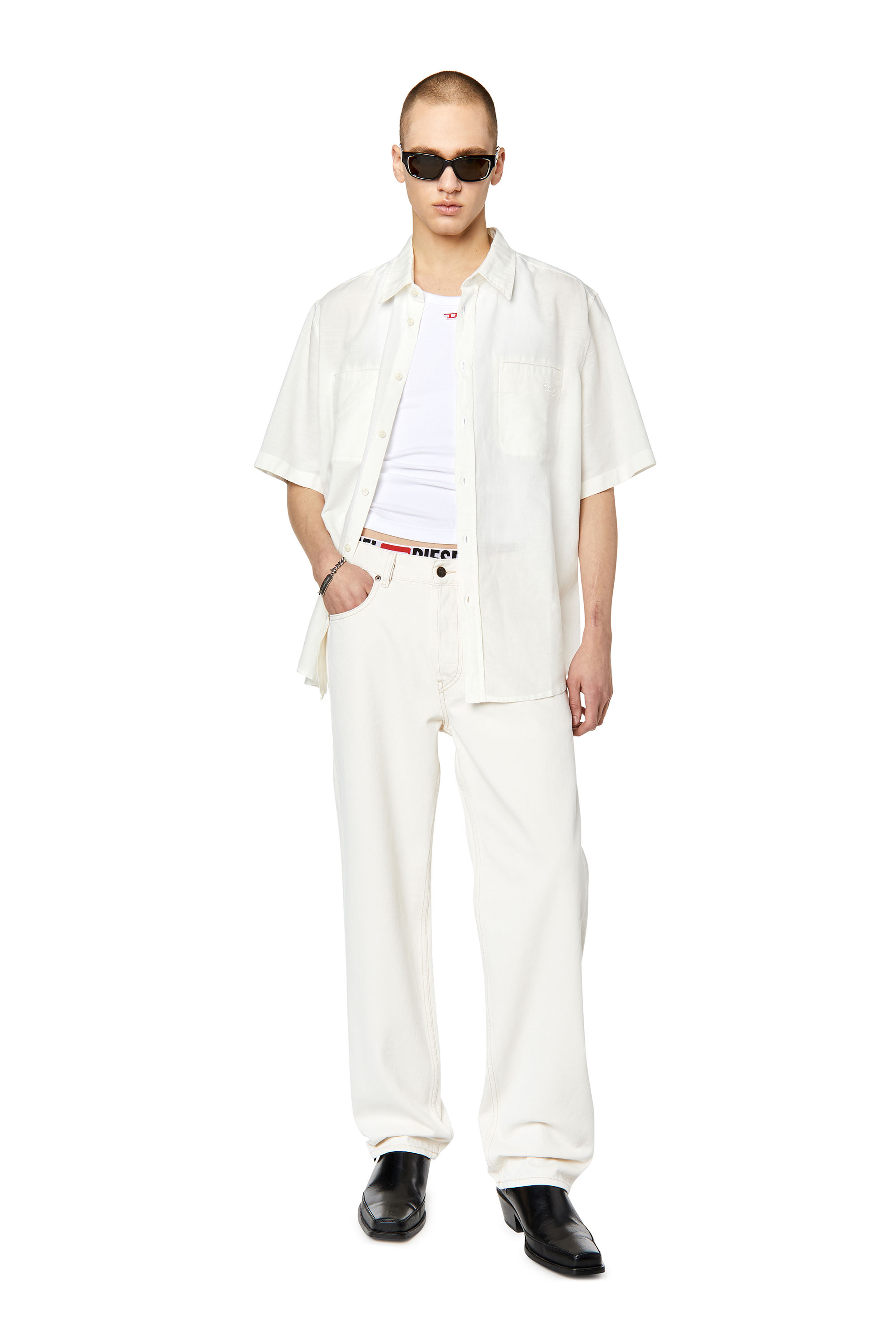 DIESEL【48/L】現行モデル S-OMAR リネン混 長袖シャツ Dロゴ DIESEL (ディーゼル) コットンリネン ポケット 長袖 シャツ S