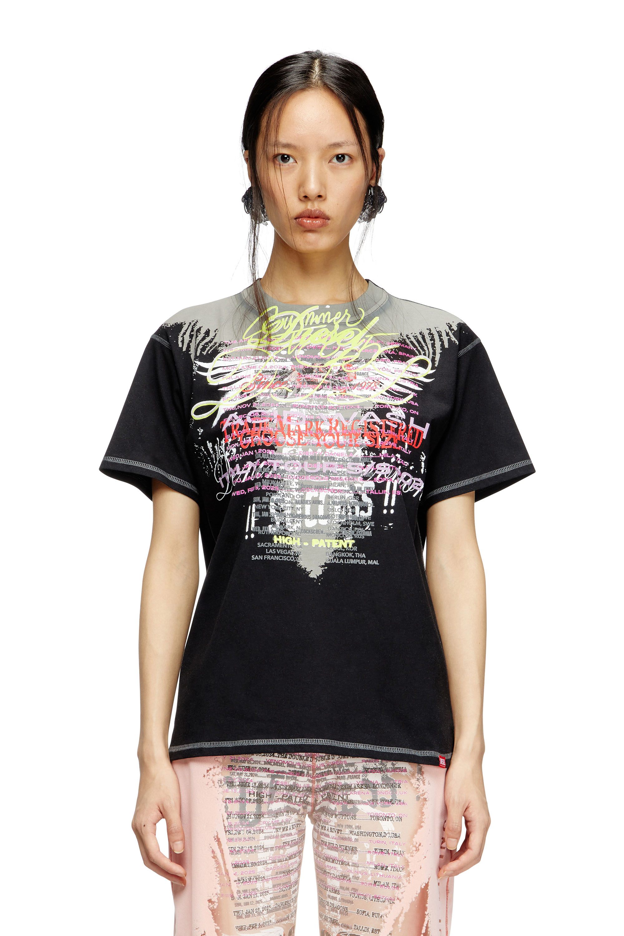 Diesel - T-NORMAC-1, Female's Crew neck T-shirt with lyrics print in ブラック - 3