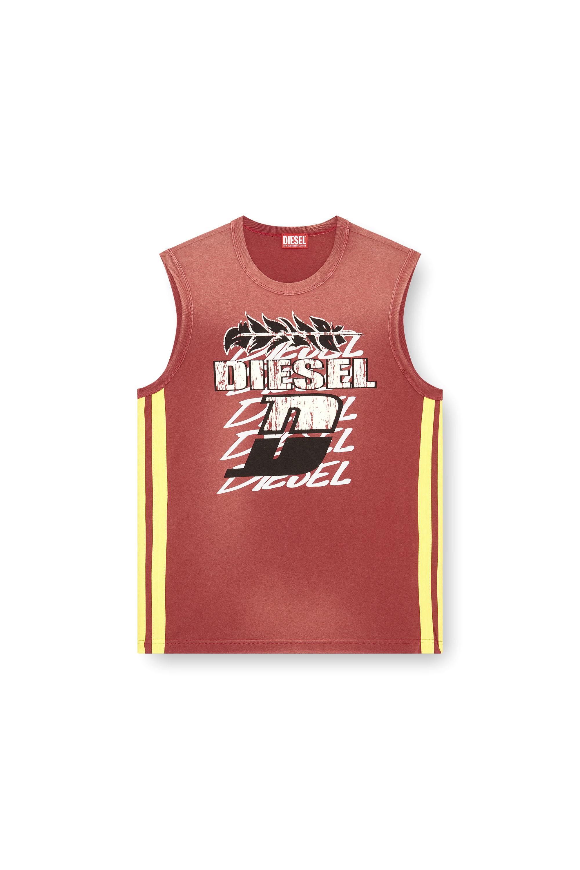 Diesel - T-BISCO-STRIPE, Male's Sun-faded tank top with side bands in レッド - 3
