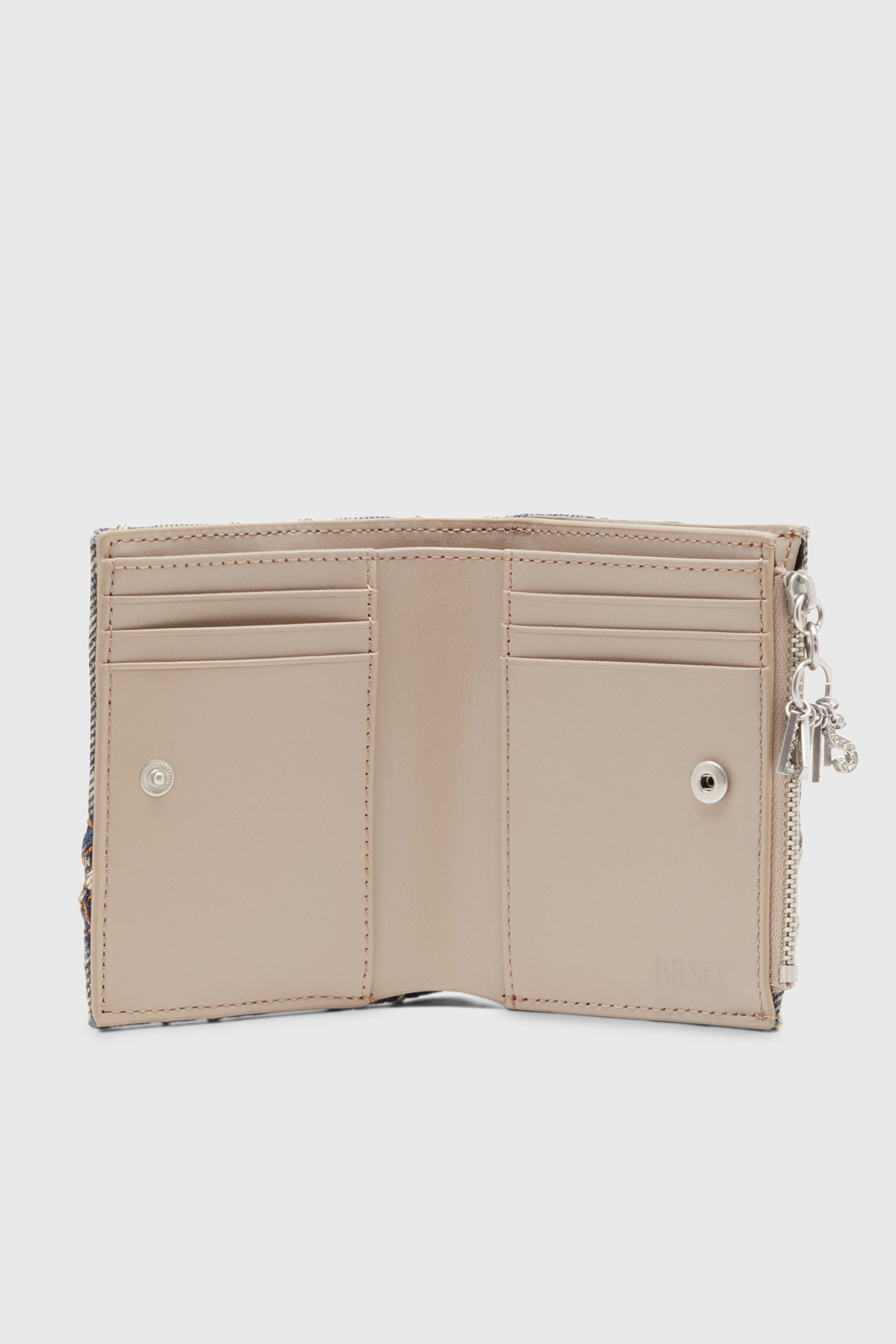 CHARM D- BI FOLD ZIP II Small wallet in Argyle quilted denim