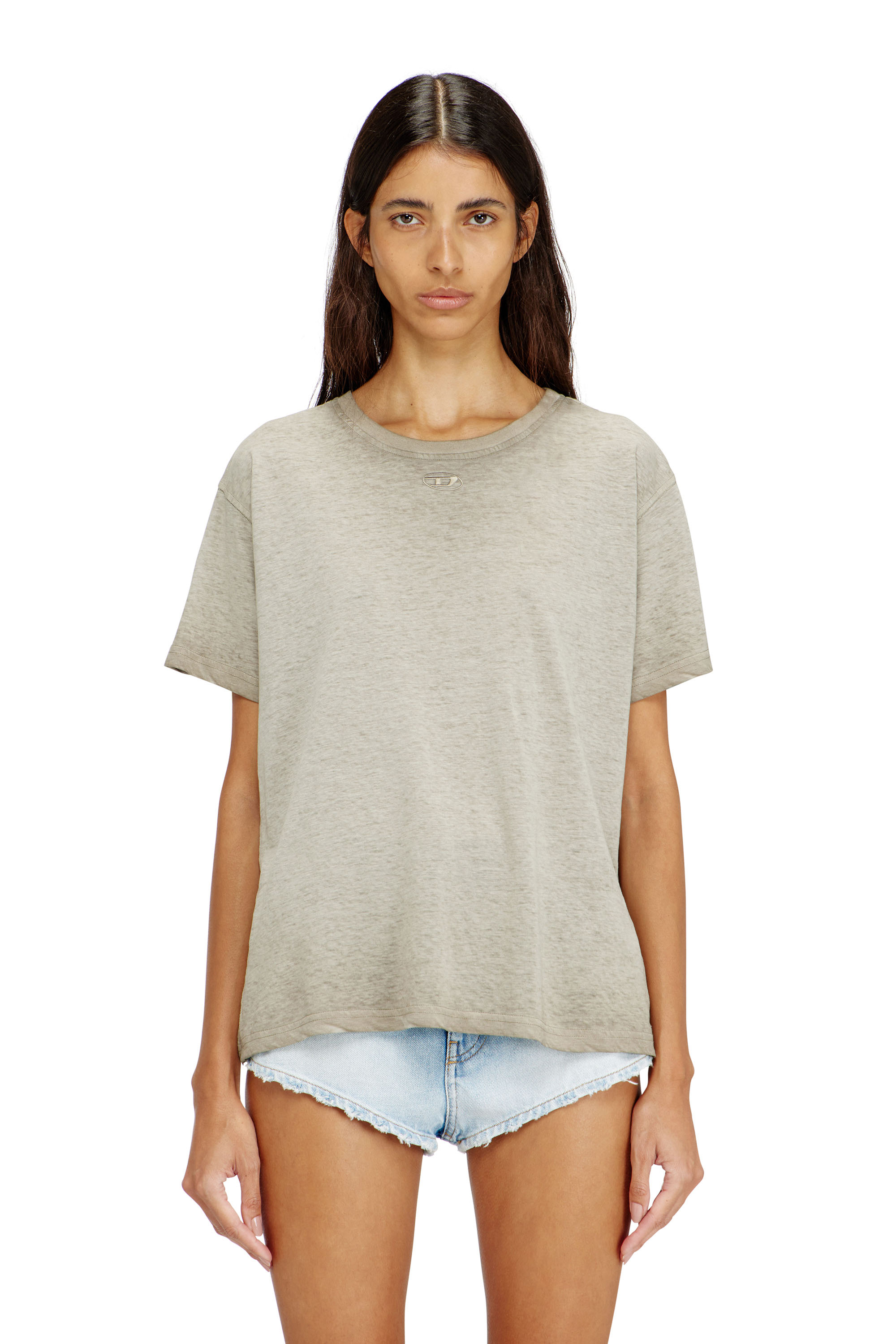Diesel - T-NORMY-S18, Female's Hemp-cotton T-shirt with Oval D logo in グレー - 3