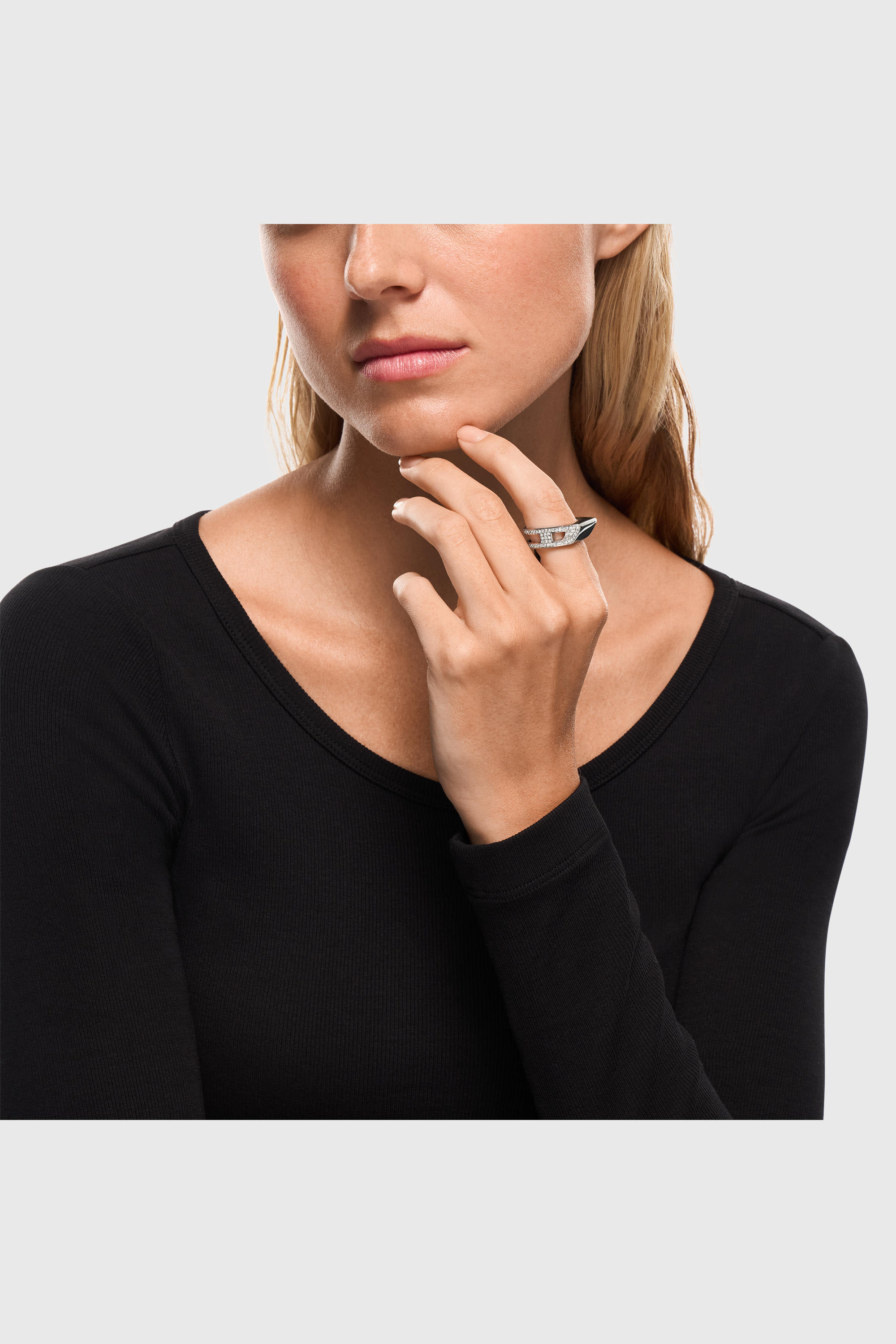 Diesel - DX1740040, Unisex's Stainless steel pave band ring in シルバー - 4