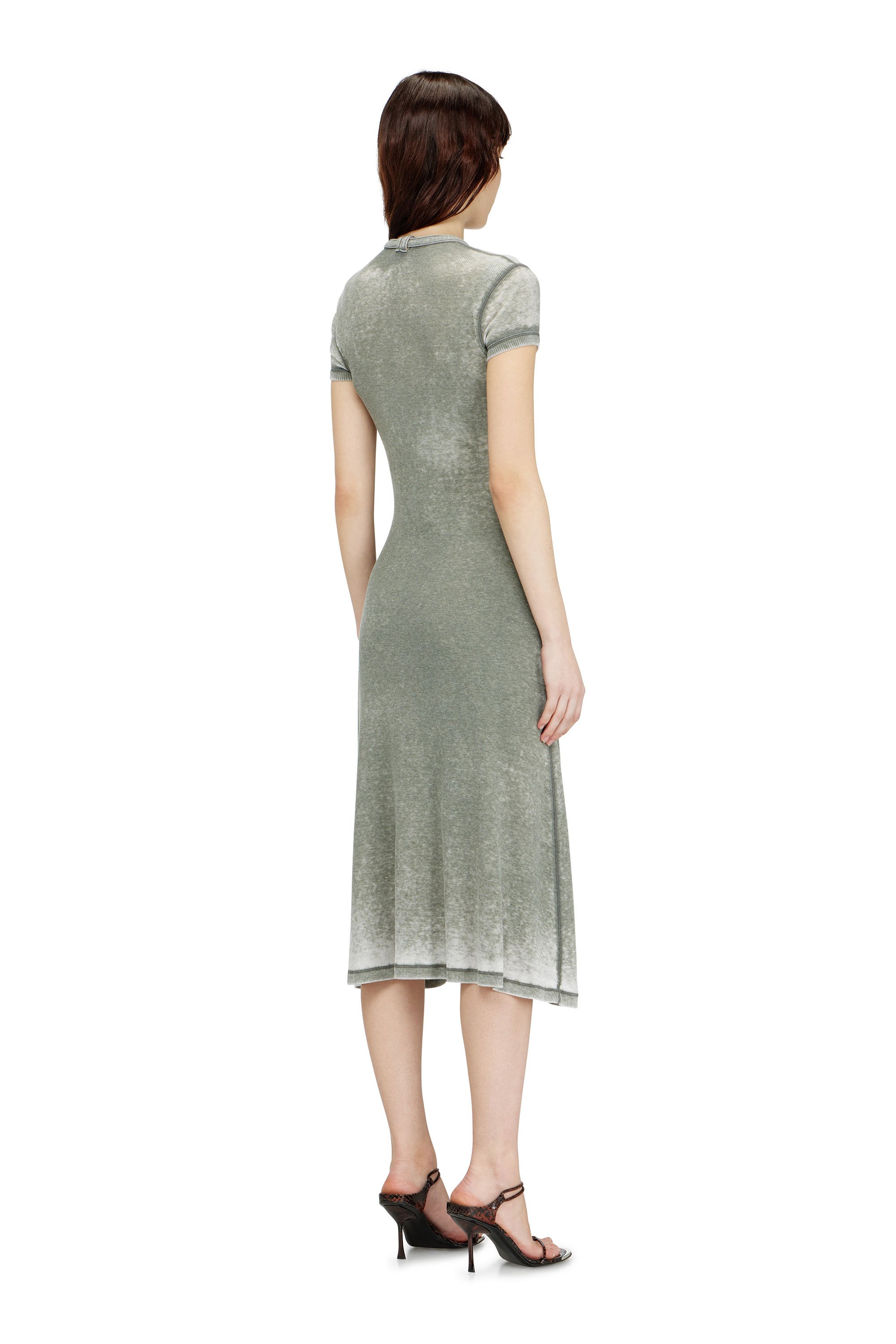 Diesel - D-INA, Female's Rib-jersey midi dress with biker neck strap in グレー - 3