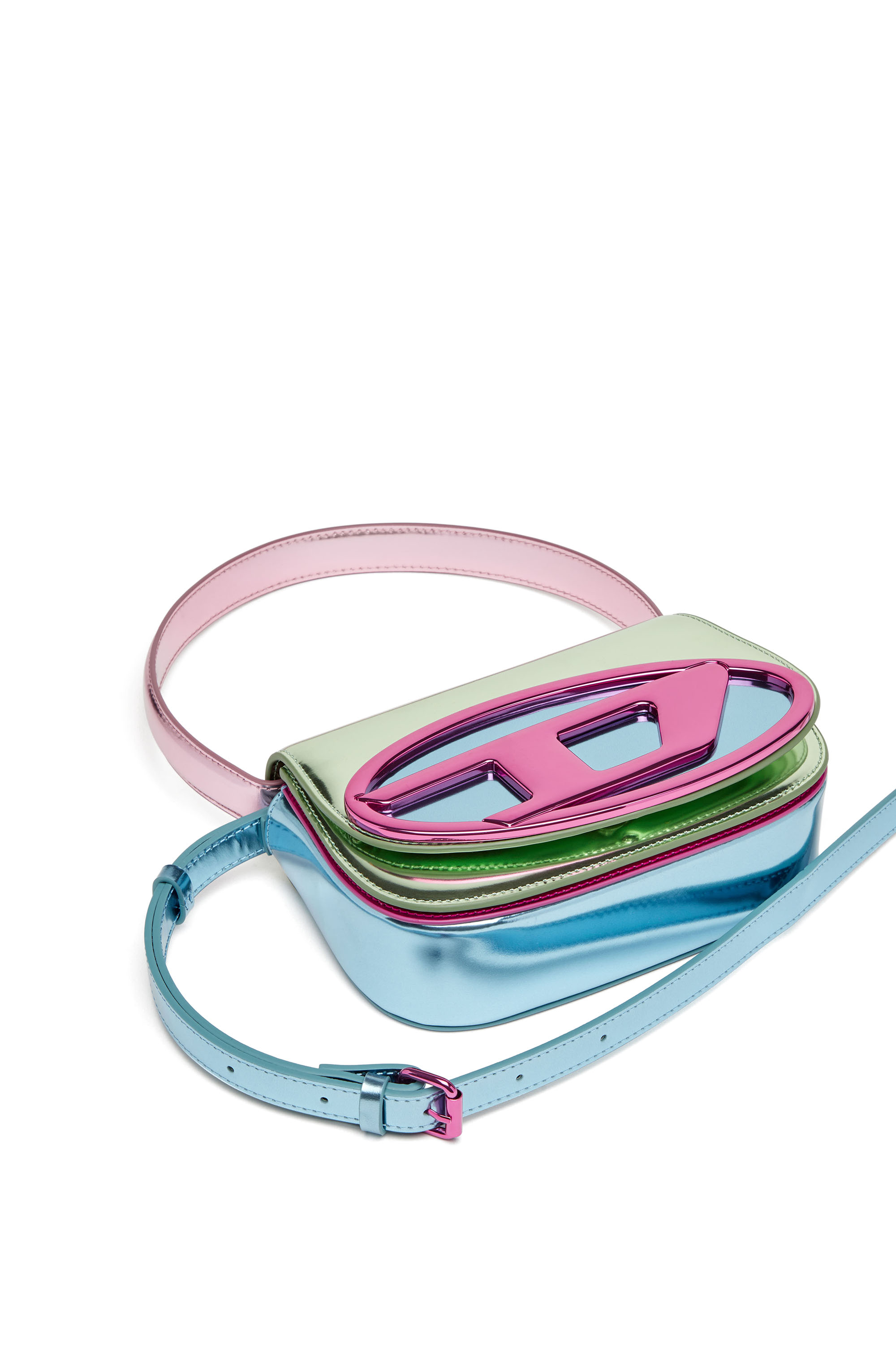 Diesel - 1DR, Female's 1DR-Iconic shoulder bag in mirror leather in グリーン/ピンク - 5
