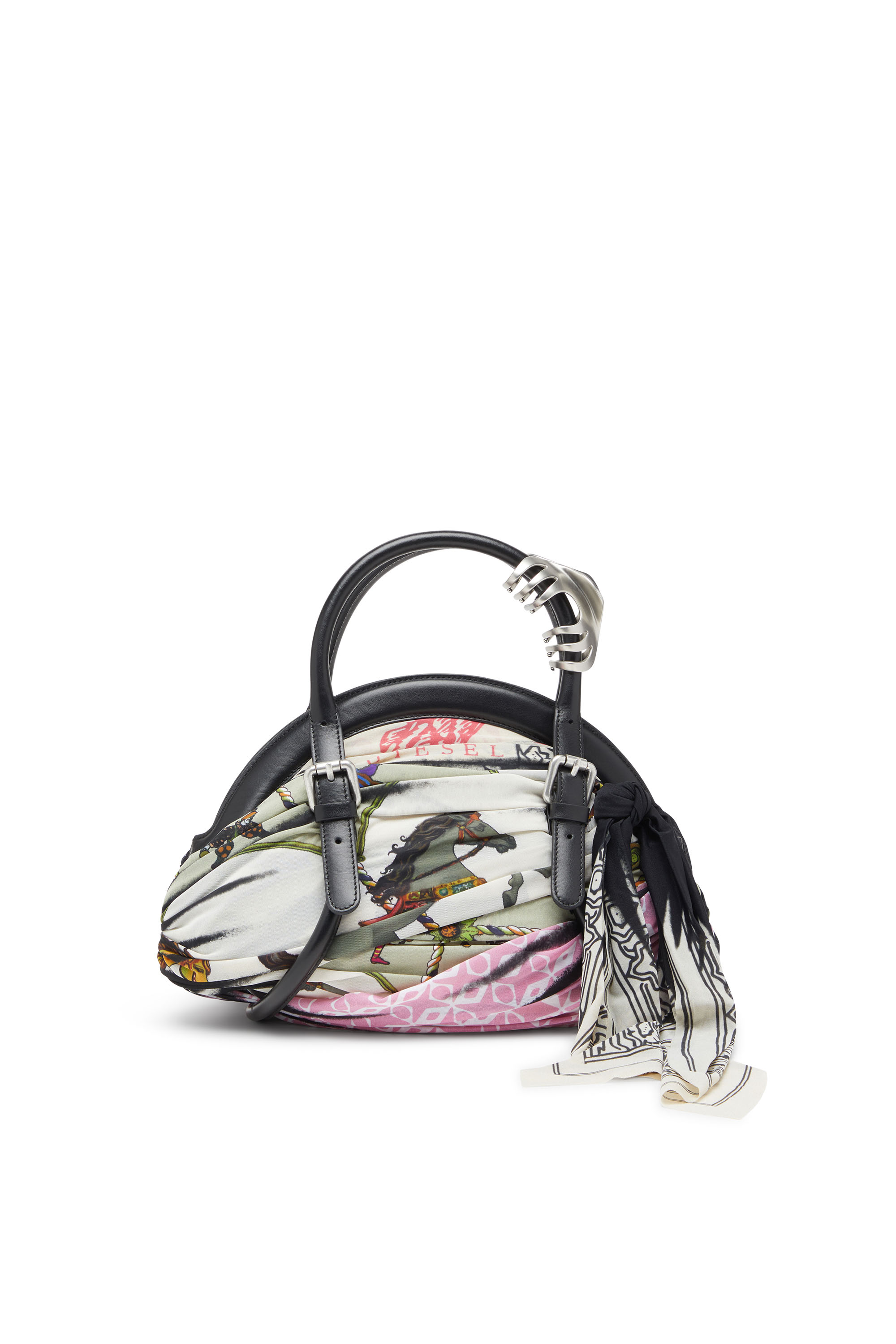 Diesel - TRASH-D TOP HANDLE, Female's Trash-D-Bandana handbag in leather and jersey in ブラック/ホワイト - 2