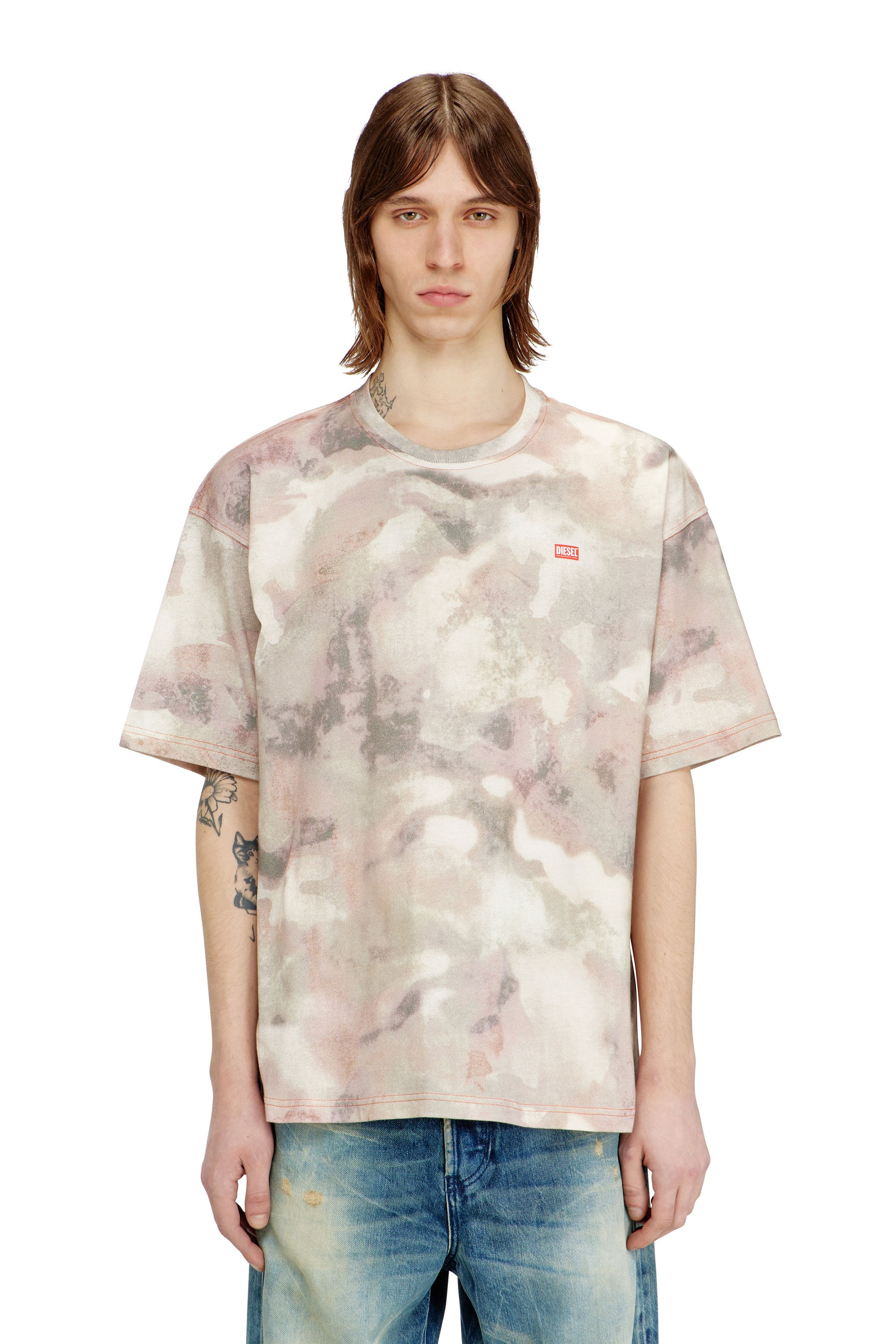 Diesel - T-BOXT-V7, Male's Heavy cotton T-shirt with camo print in ベージュ/ブラウン - 3