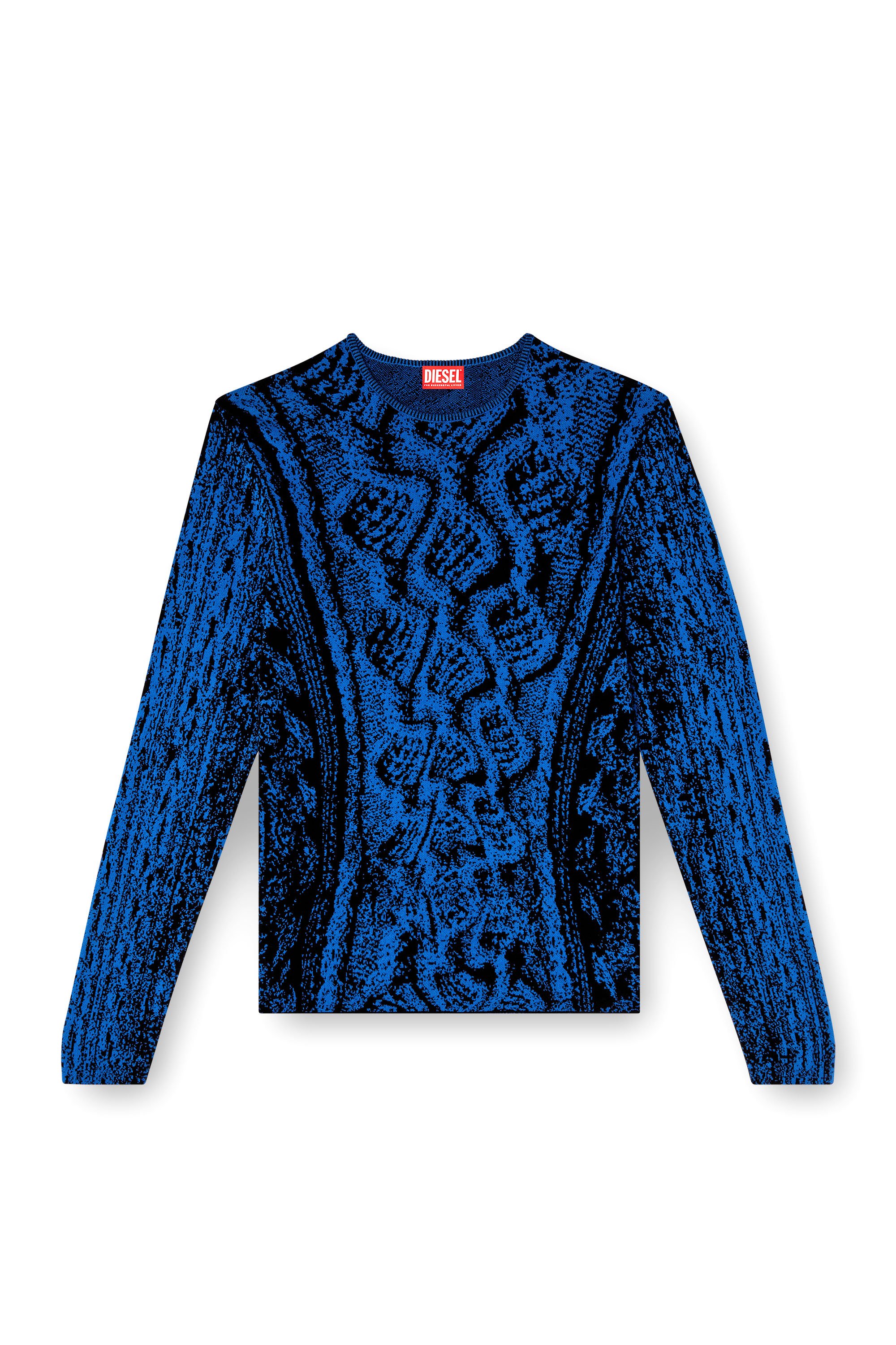 Diesel - K-MASTICE, Male's Cotton jumper with trompe l'oeil effect in アジュール - 3