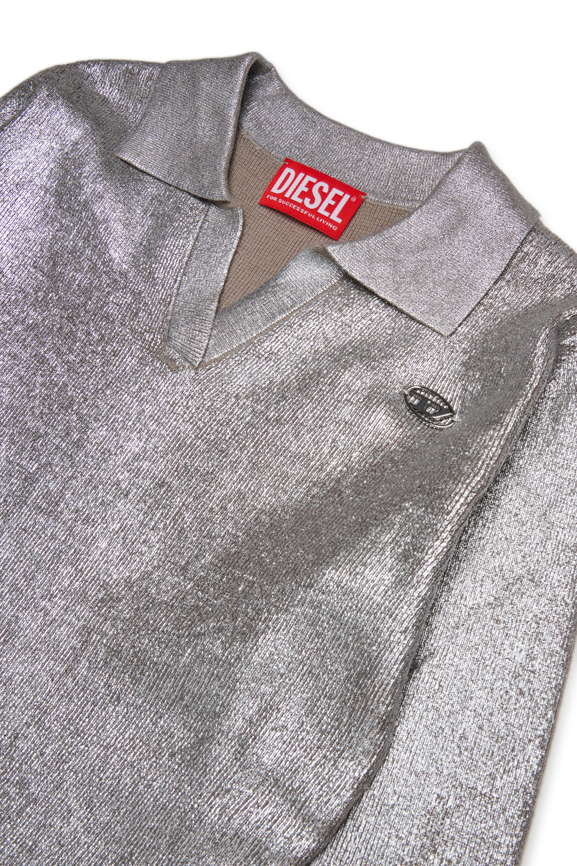 Diesel - DMISAIA, Female's Mixed wool dress with polo collar in シルバー - 3