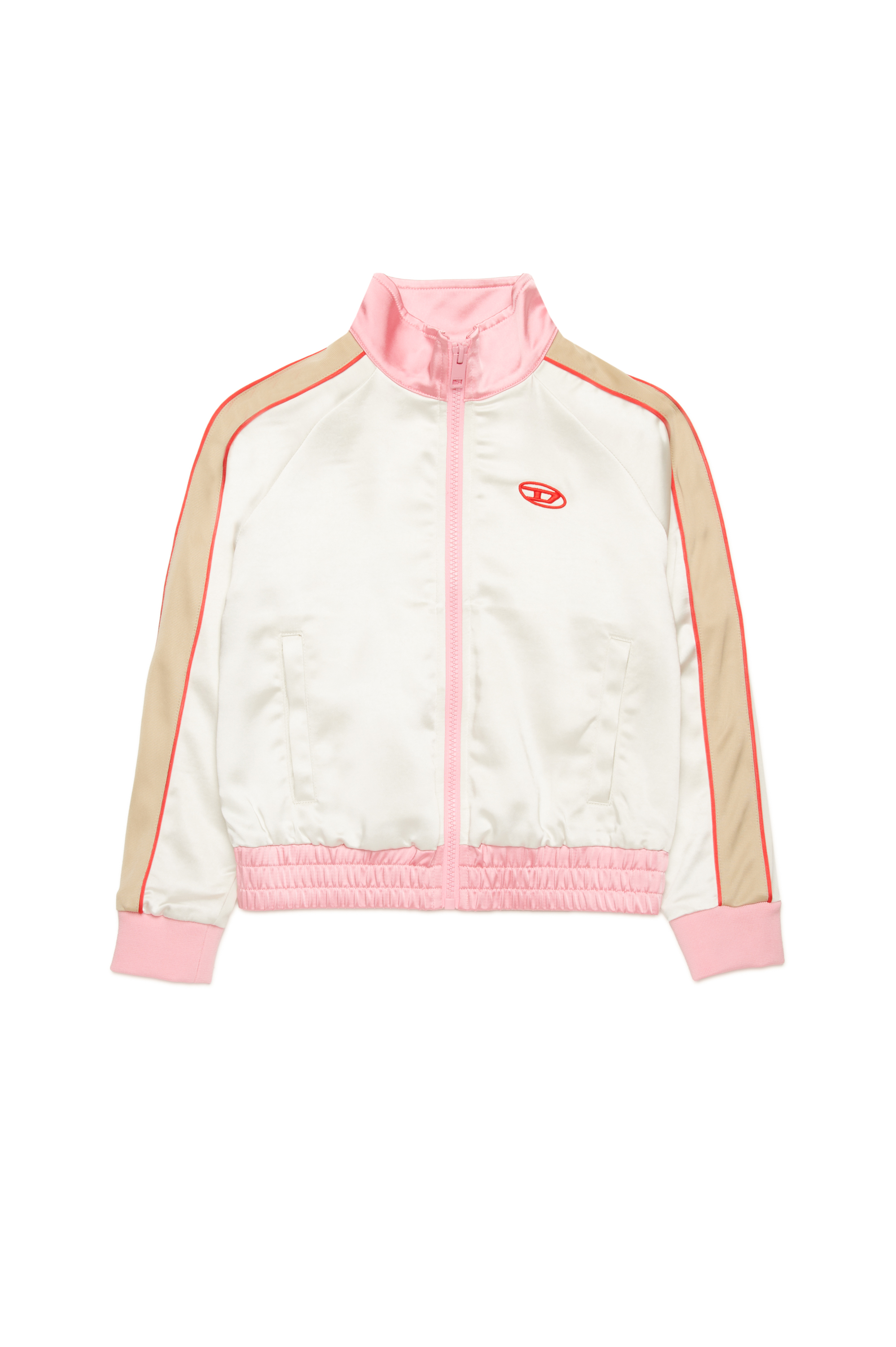Diesel - SGLORIOUS, Female's Track jacket in satin and tech jersey in ホワイト/ブラウン - 1