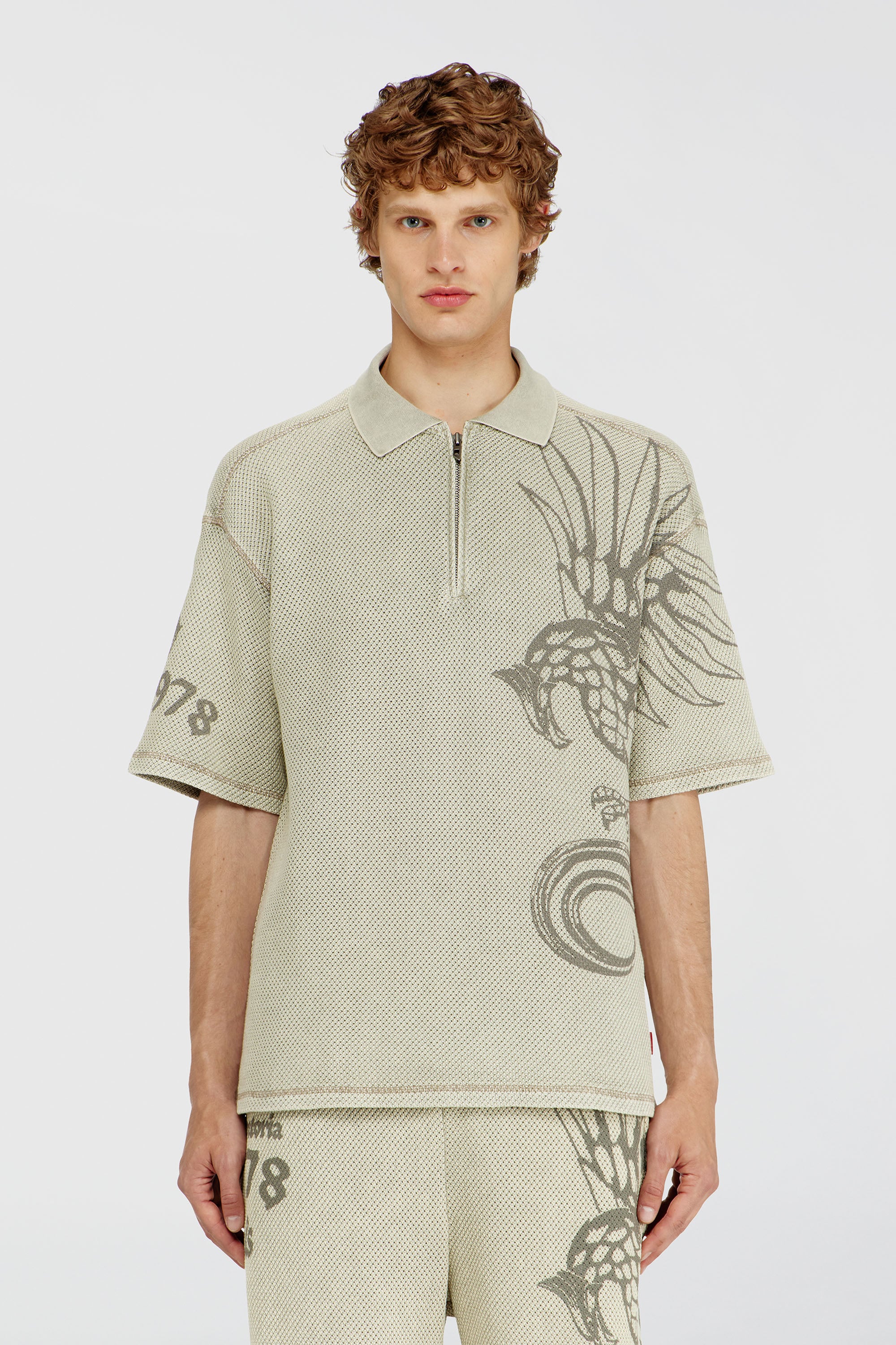 Diesel - T-ERRY-ZIP, Male's ポロシャツ in ベージュ - 1