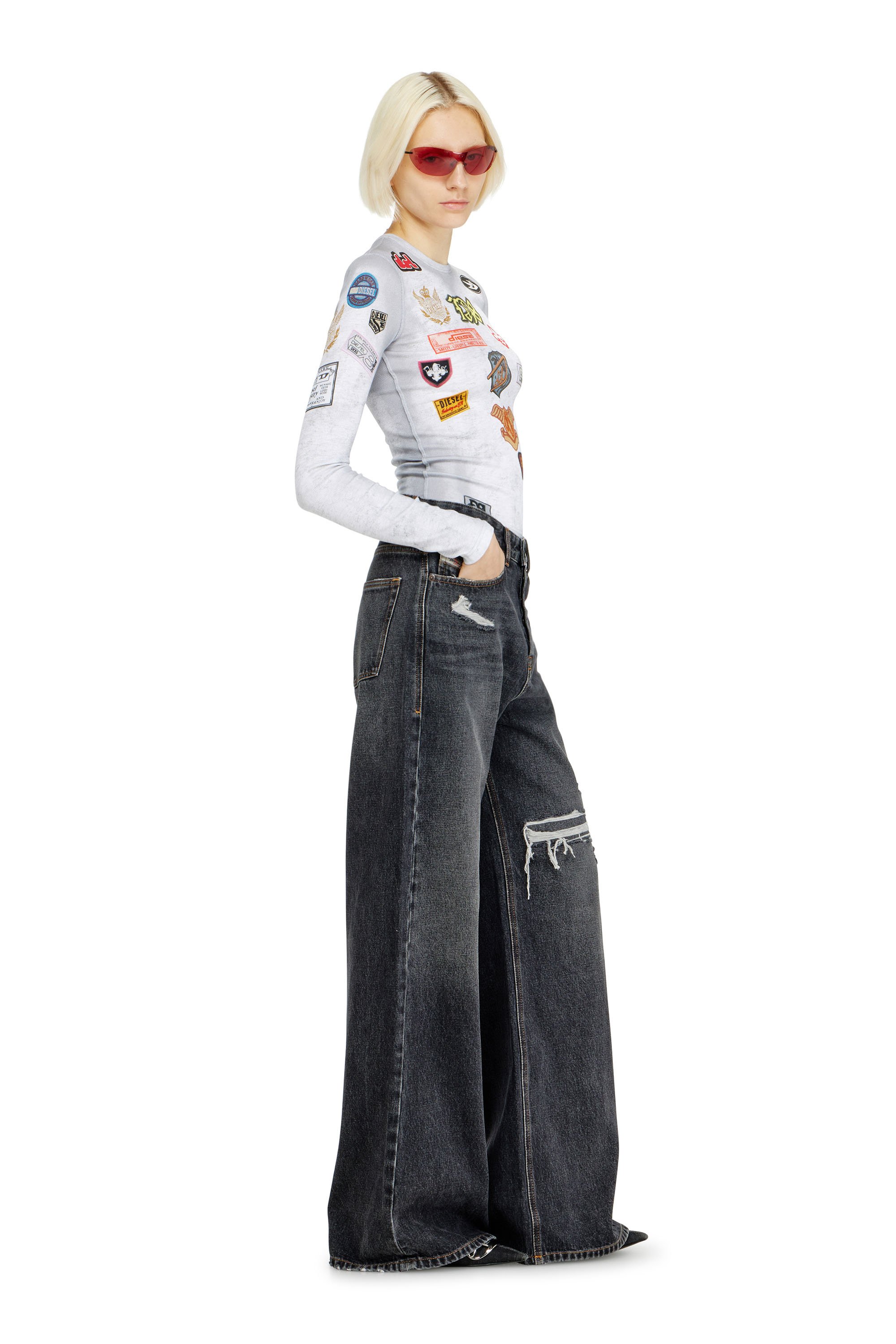 Diesel - Unisex's Relaxed Jeans 1996 D-Sire 007F6, ブラック/ダークグレー - 3