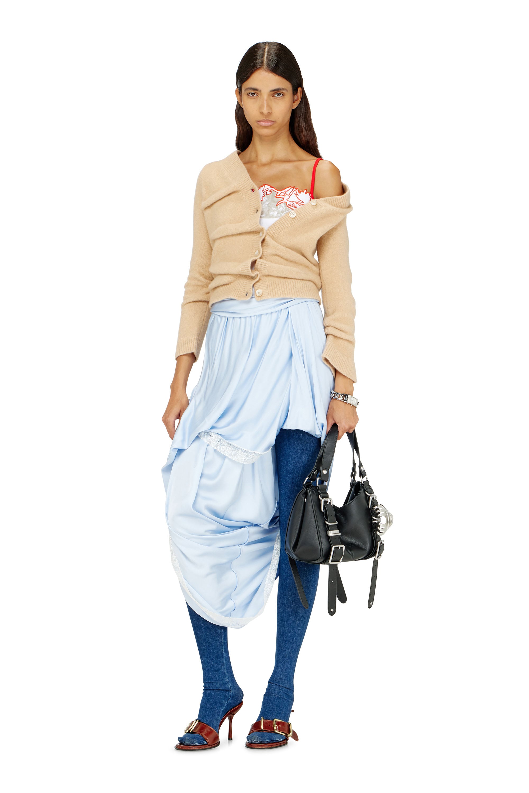 Diesel - M-AVA, Female's Cropped cardigan in wrinkled boiled knit in ベージュ - 1