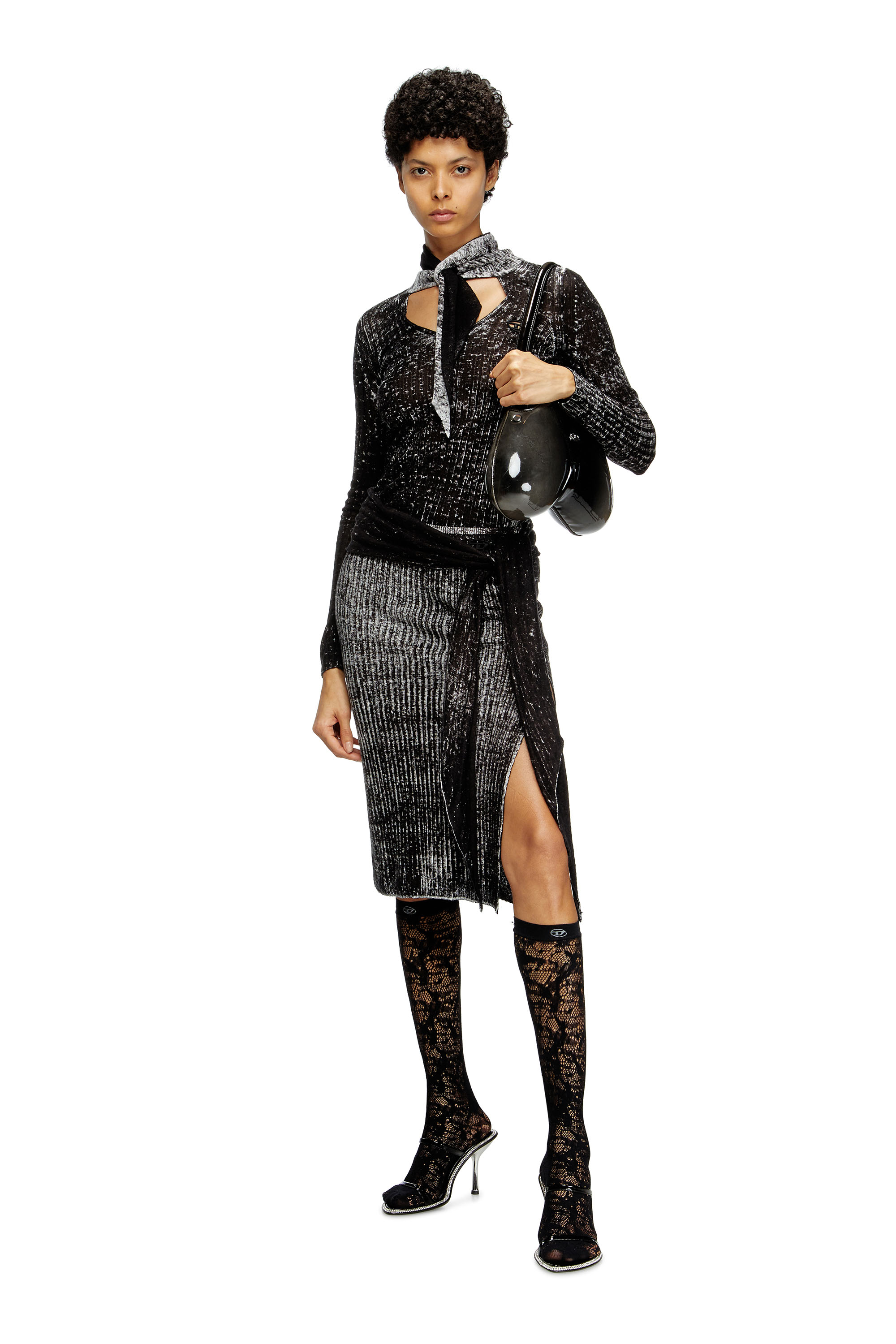 Diesel - M-EGANOID, Female's Knitted skirt with hip tie in ブラック - 2
