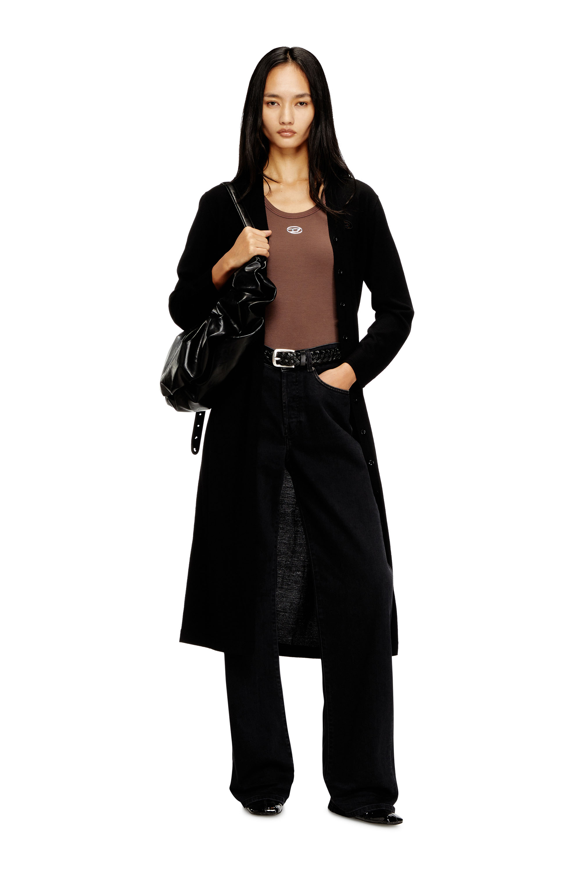 Diesel - M-ALINESA-CARDIGAN, Female's ロングカーディガン in ブラック - 1