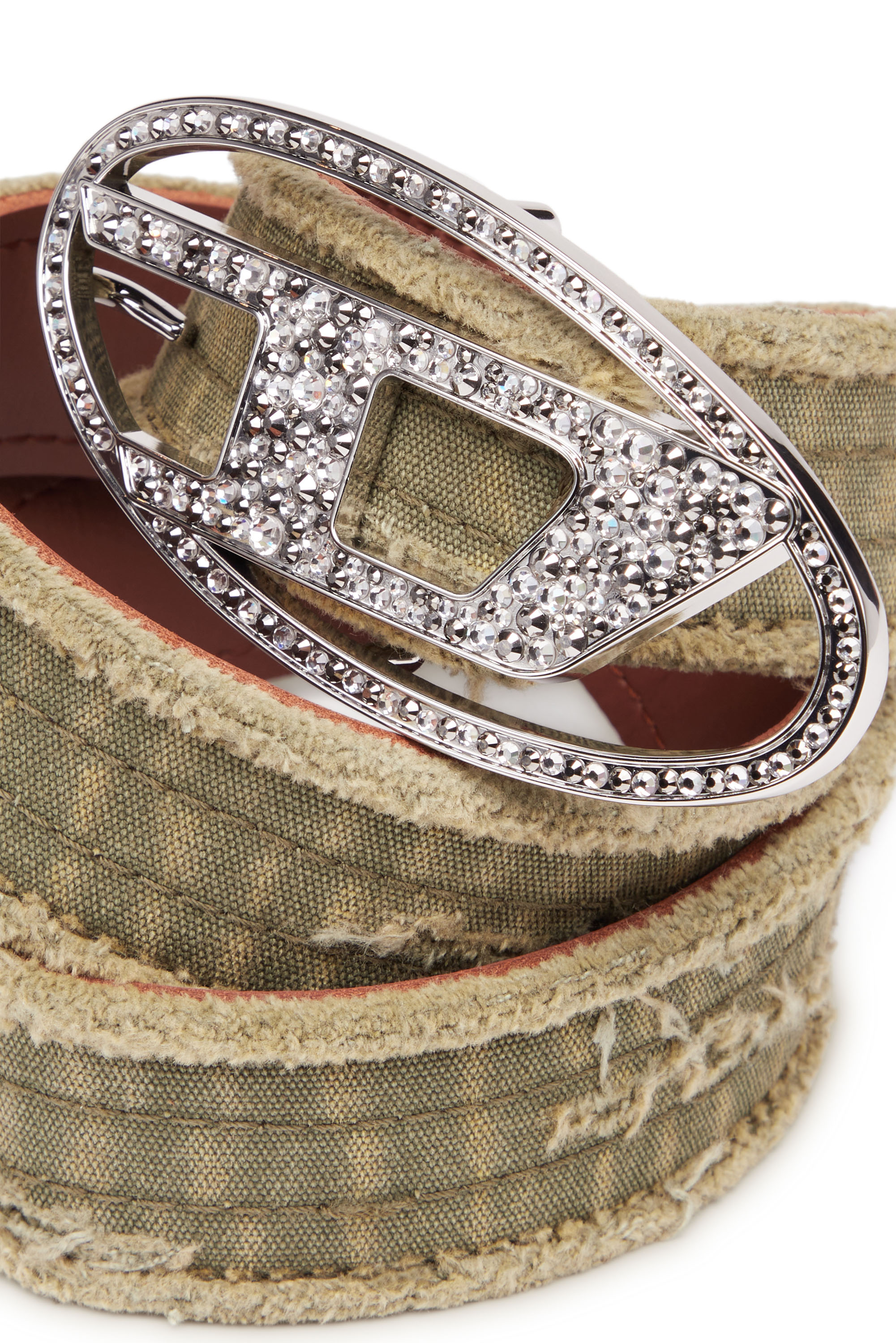 Diesel - B-1DR STRASS, Female's Canvas and leather belt with crystals in ミリタリーグリーン - 3
