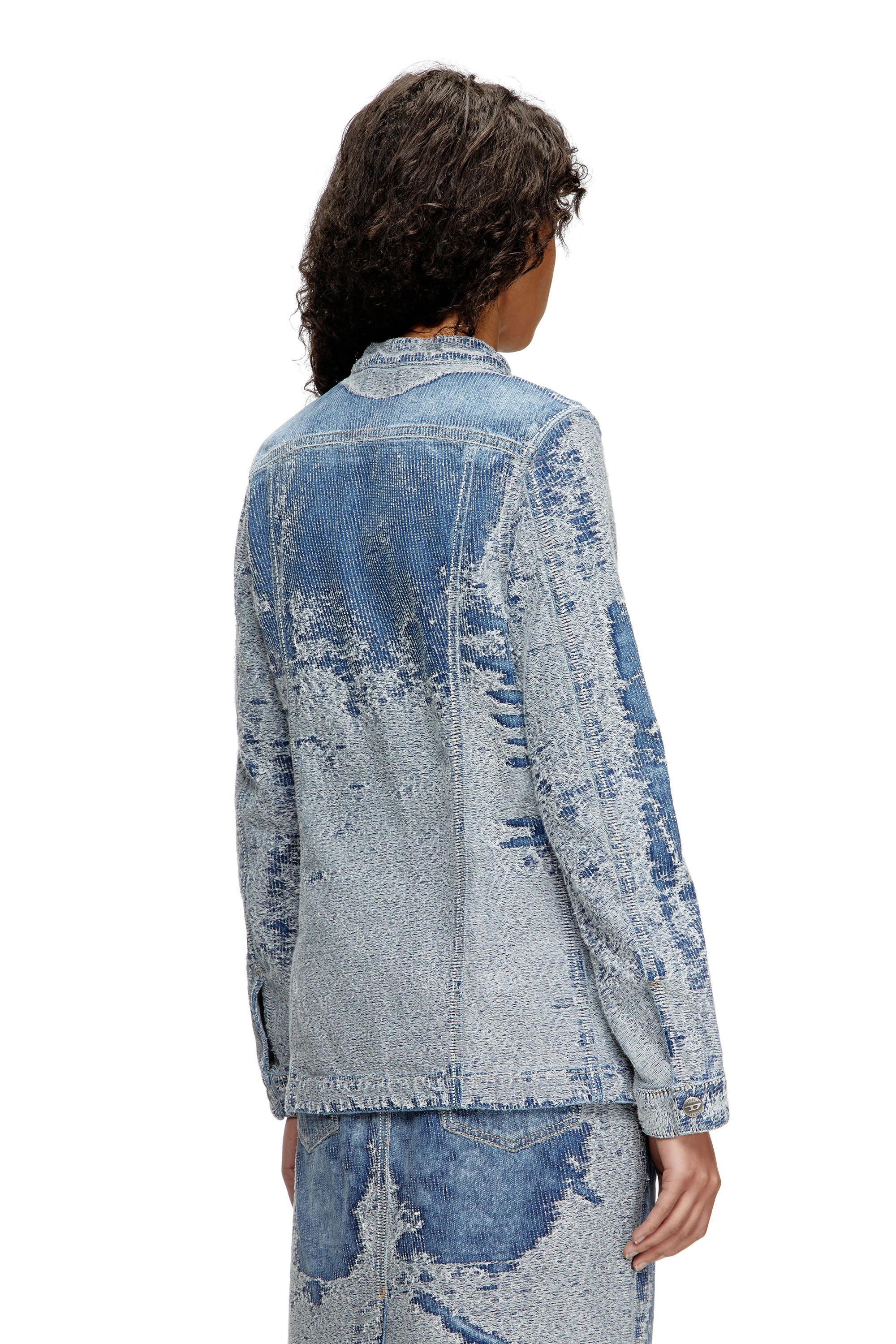 Diesel - DE-MOR-S1, Female's Jacket in distressed jacquard denim in ミディアムブルー - 5
