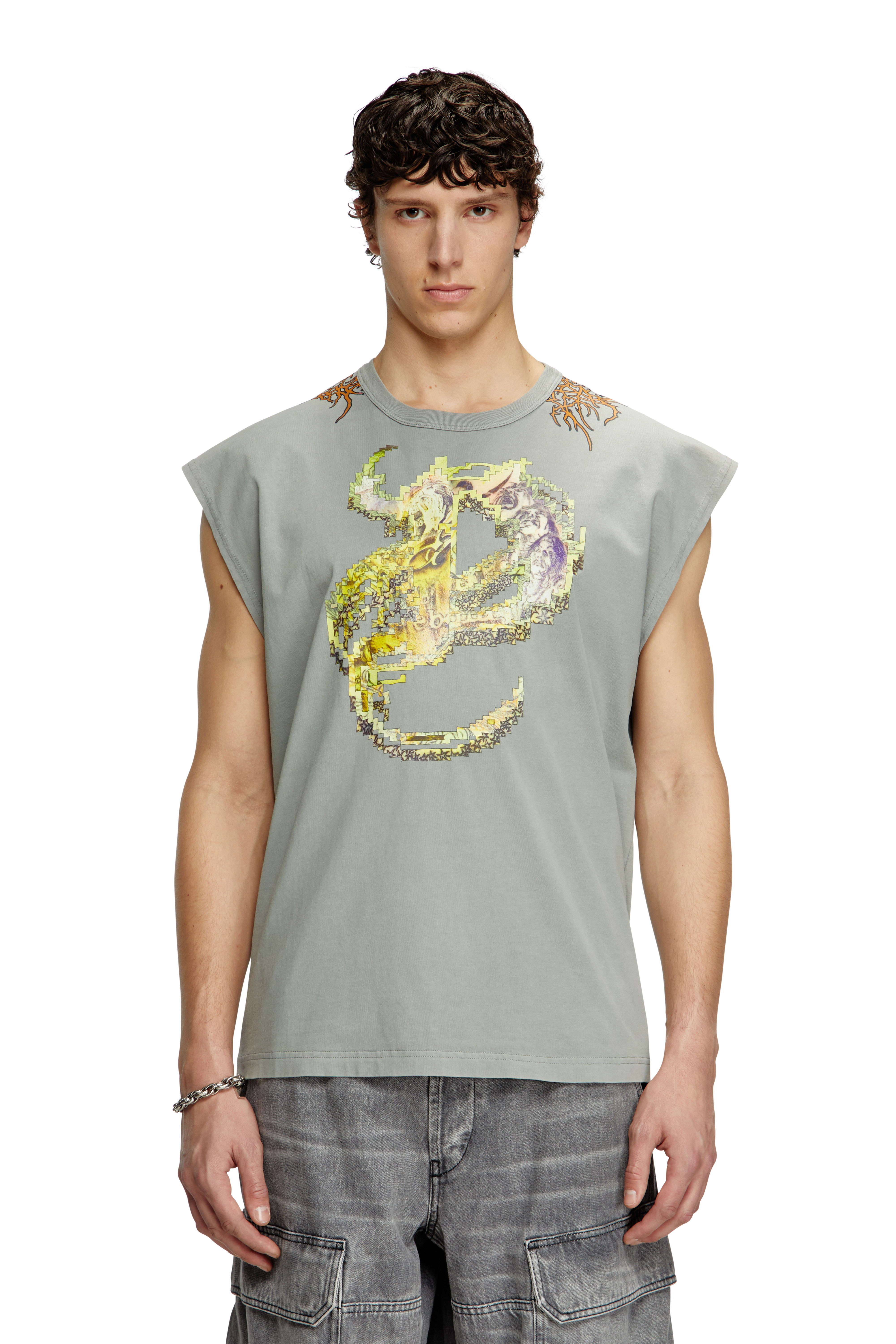 Diesel - T-BOXT-SL-R1, Male's Tank top with tattoo graphics in グレー - 1