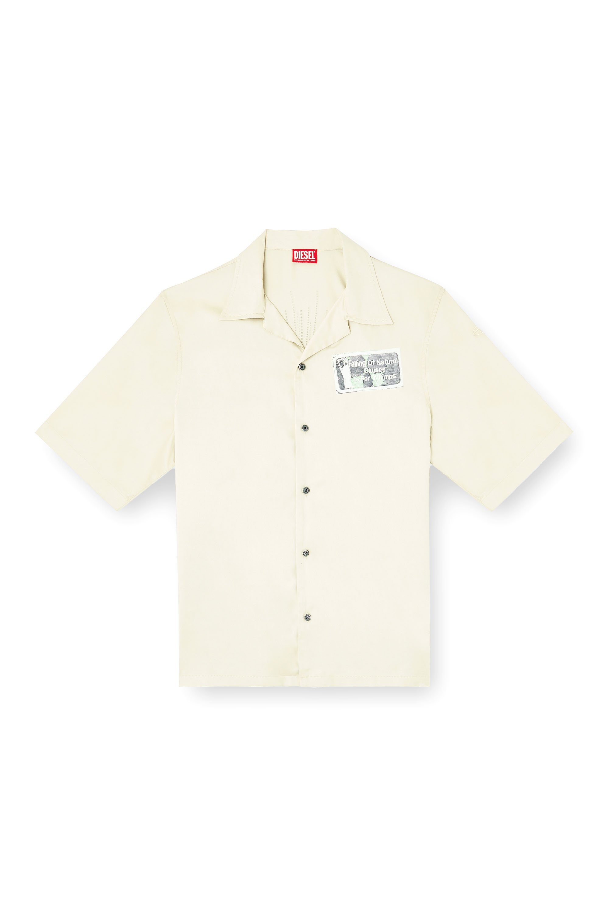 Diesel - S-BRACK-B-EPBR, Male's TENCEL™ shirt with rhinestone graphic in ベージュ - 3