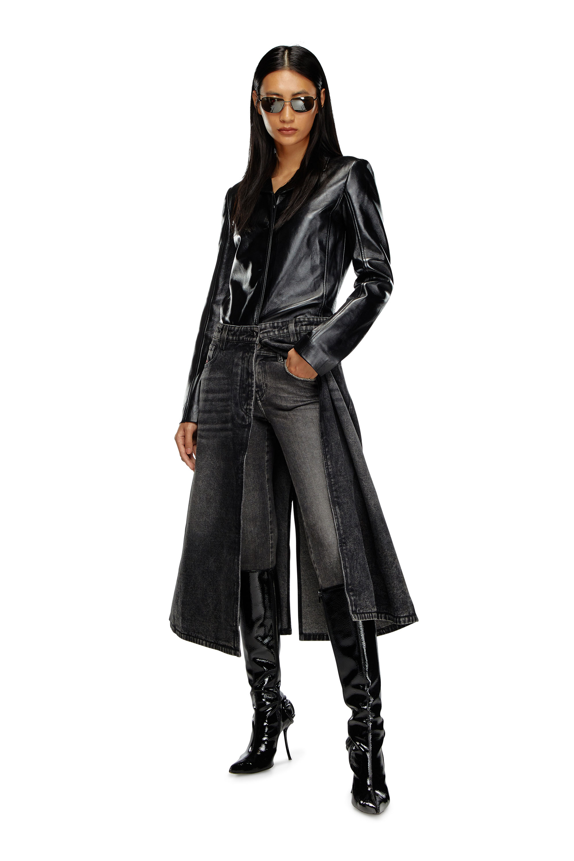 DIESEL ブラック レザー ロングコート （美品 ディーゼル チェスター 