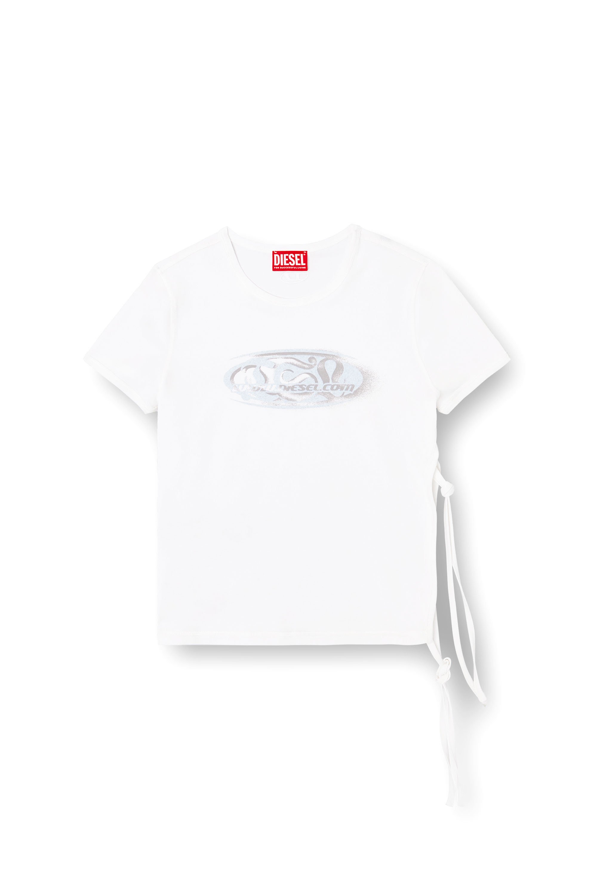 Diesel - T-LAYA, Female's Tie-side T-shirt with logo graphic in ホワイト - 4
