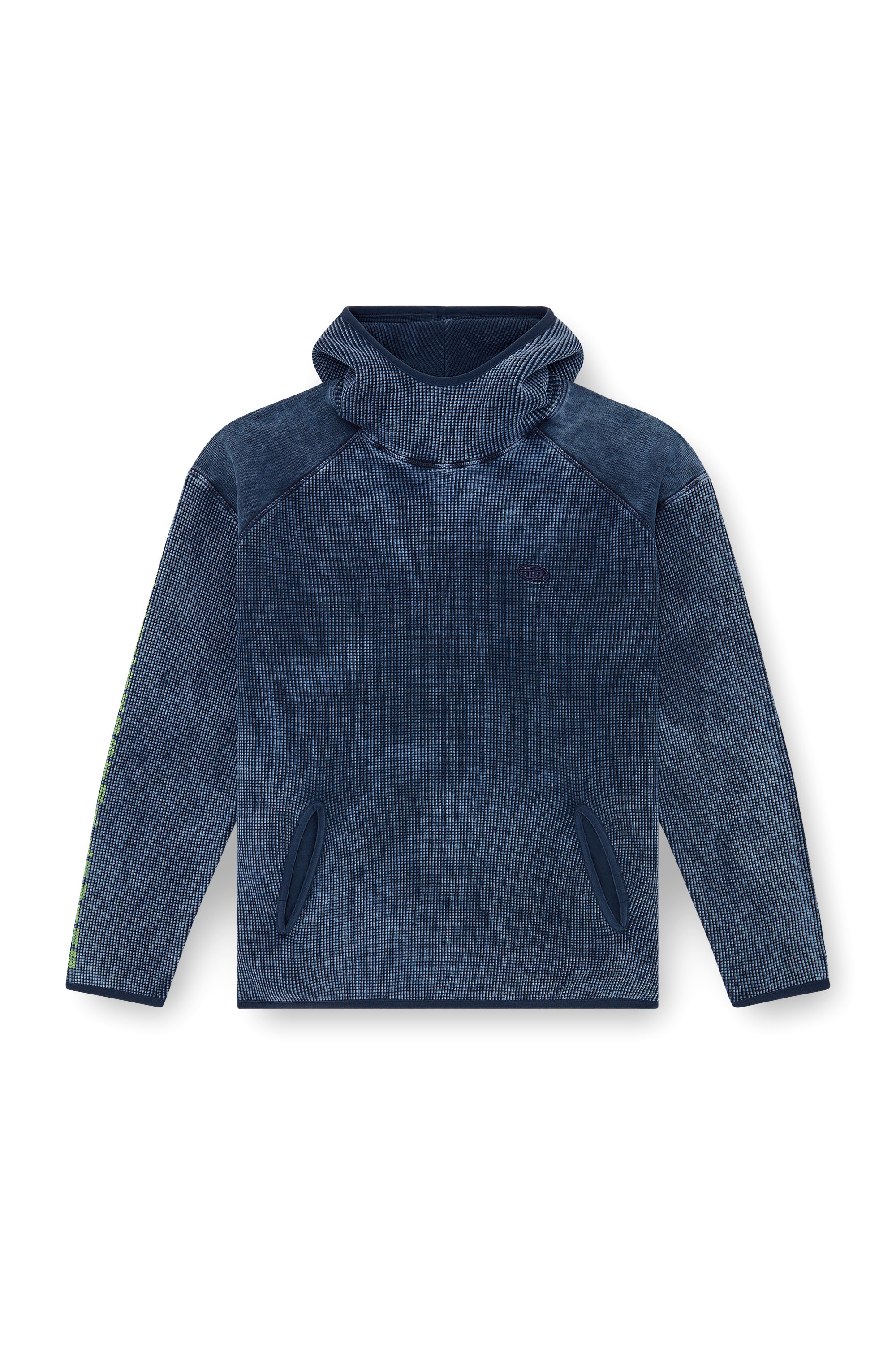 Diesel - S-WAF-HOOD, Male's Hoodie in washed waffle jersey in ブルー - 3