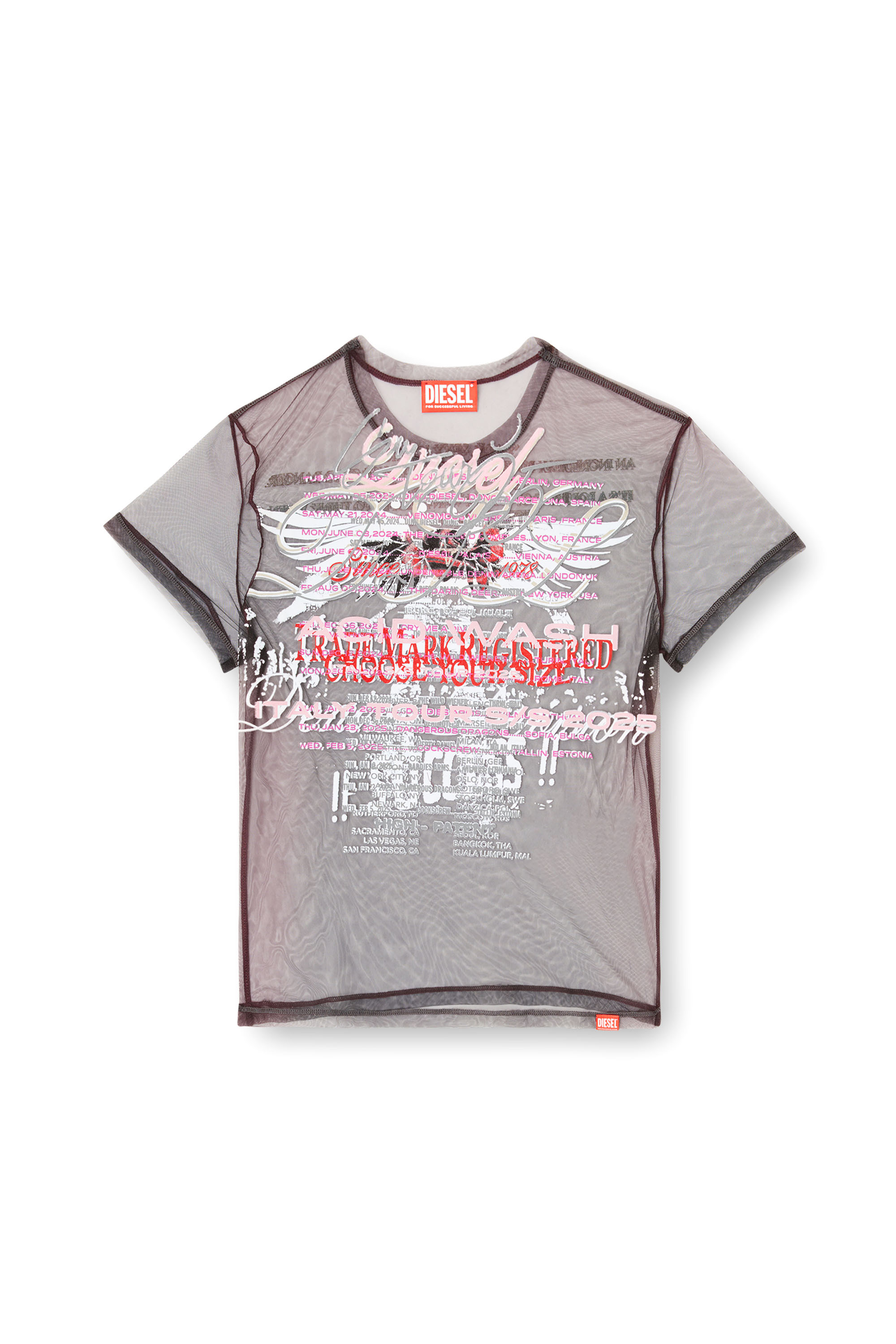 Diesel - T-YRAC, Female's Sheer top with lyrics print in ブラック - 2