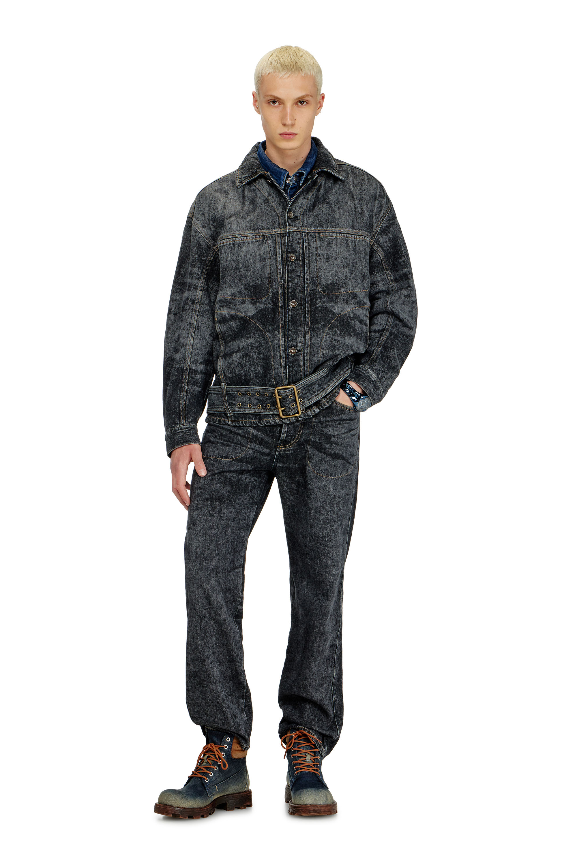 Diesel - D-VALERO-S, Male's デニムジャケット in ブラック/ダークグレー - 2