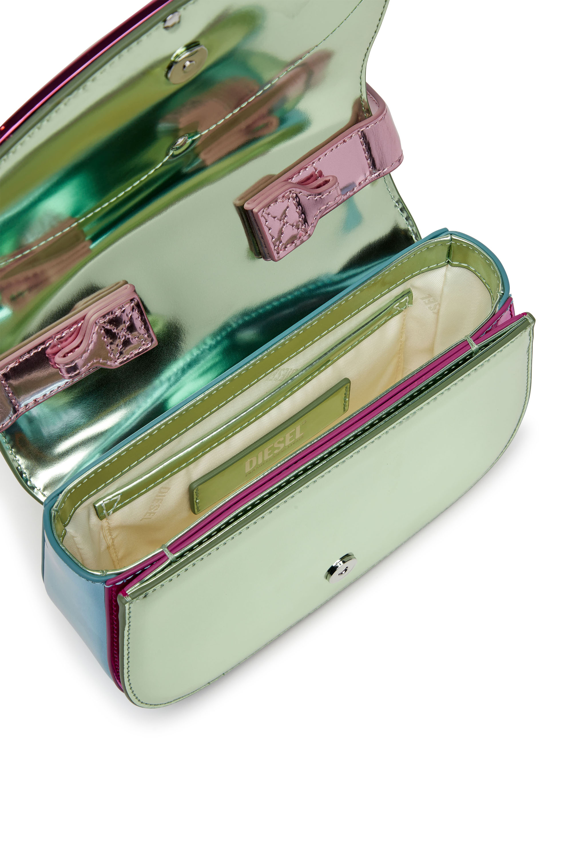 Diesel - 1DR, Female's 1DR-Iconic shoulder bag in mirror leather in グリーン/ピンク - 4
