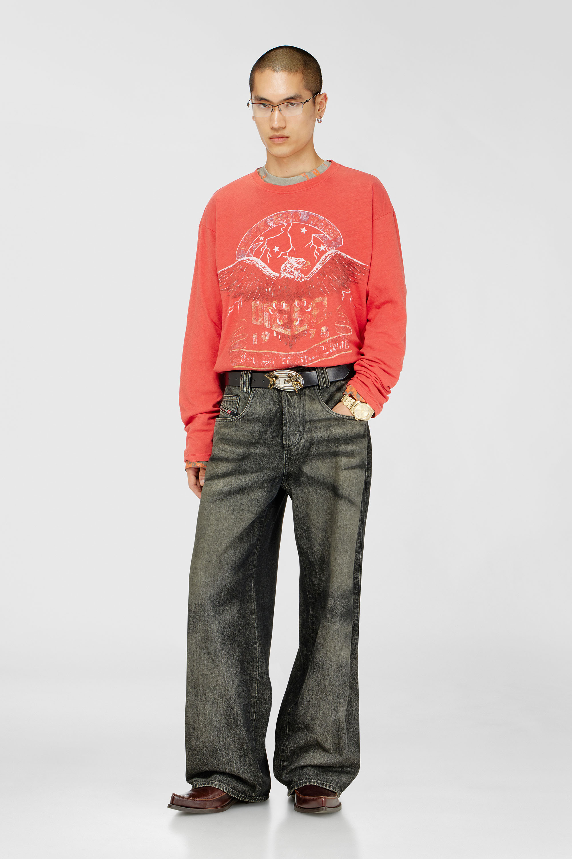 Diesel - T-GERI-LS, Male's Long-sleeve T-shirt with concert graphics in コーラルローズ - 2
