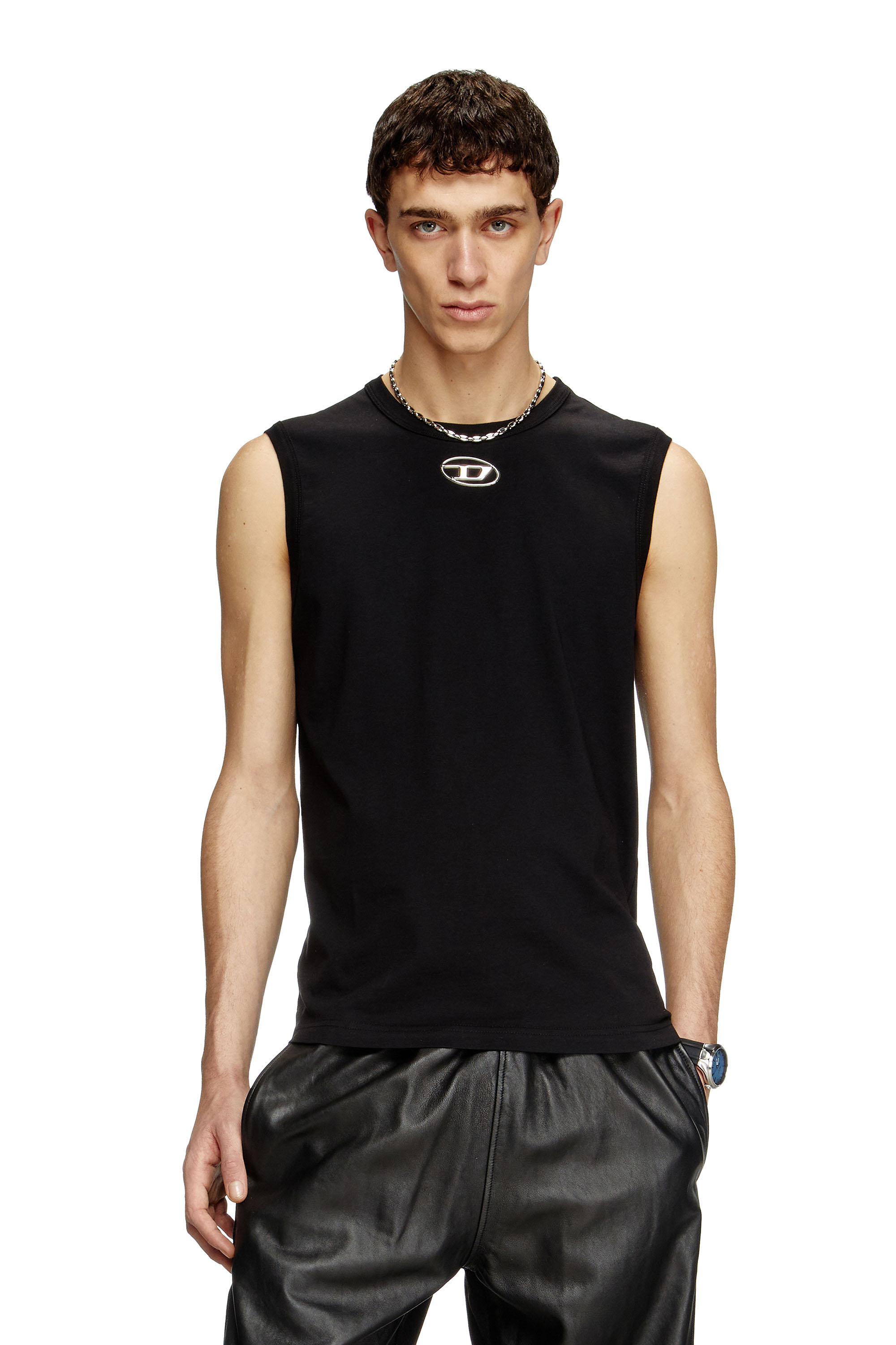 Diesel - T-BISCO-OD, Male's Tank top with metallic Oval D in ブラック - 1