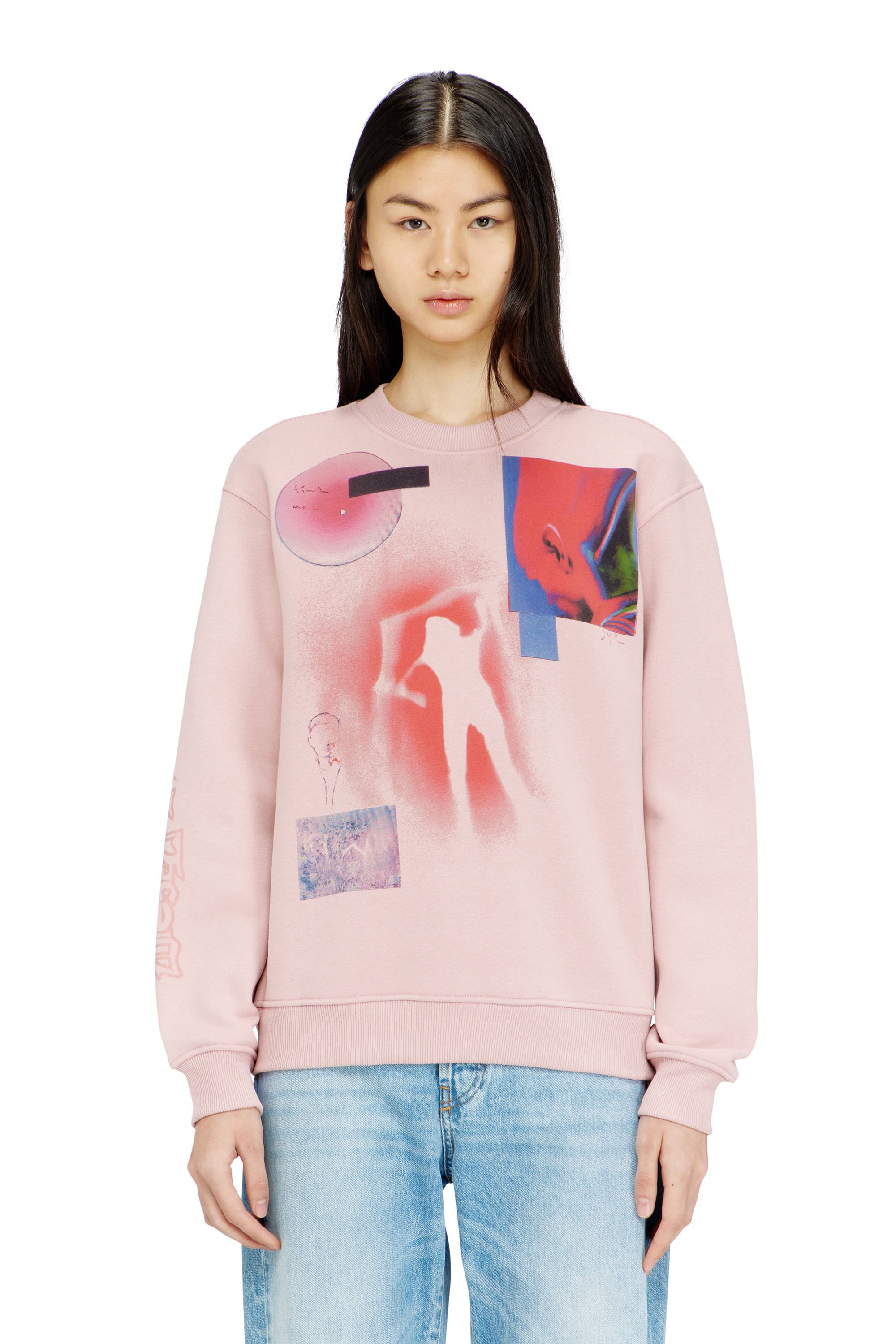 Diesel - F-NORMY-S1, Female's プルオーバースウェット in ピンク / ホワイト - 1