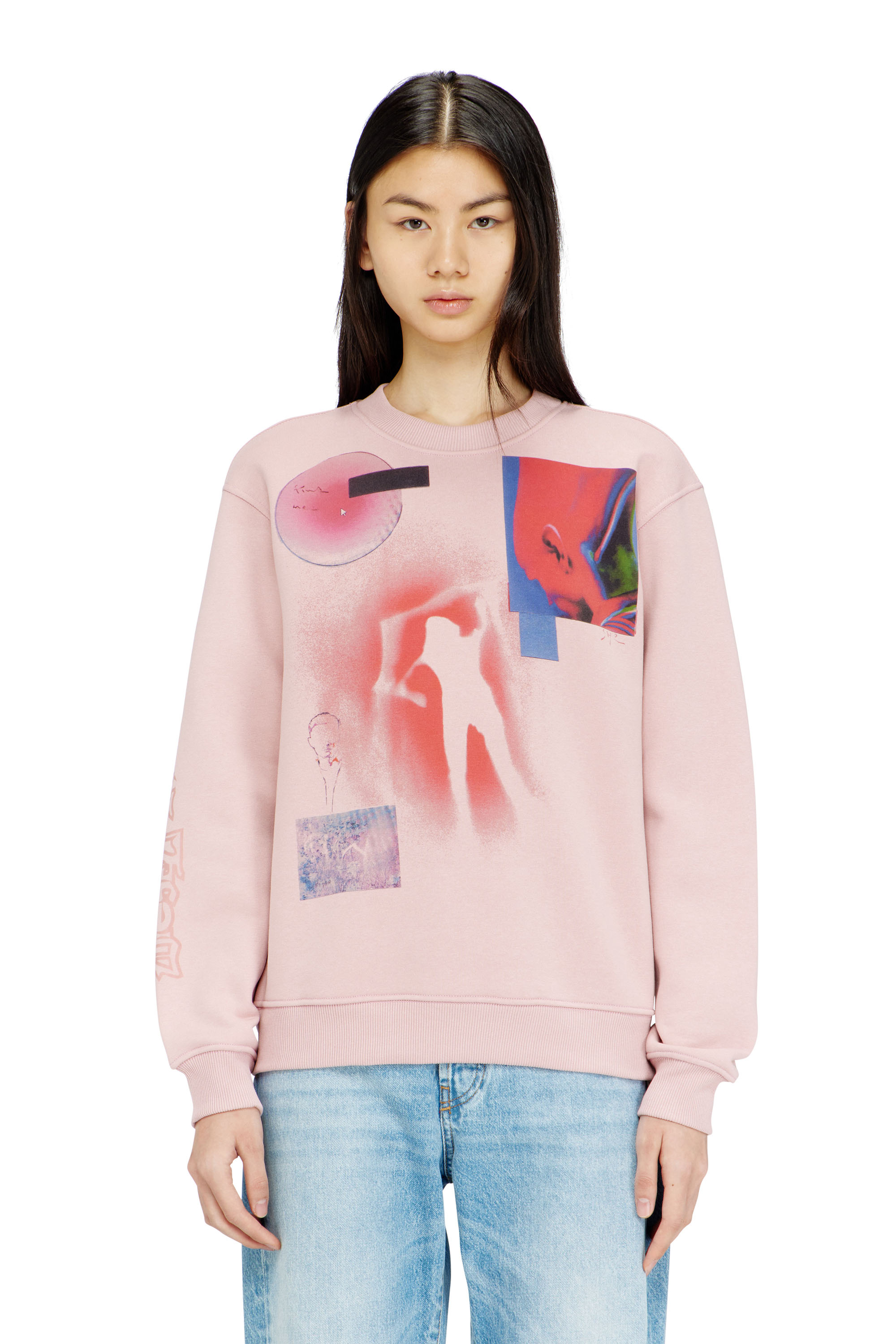 Diesel - F-NORMY-S1, Female's プルオーバースウェット in ピンク / ホワイト - 3