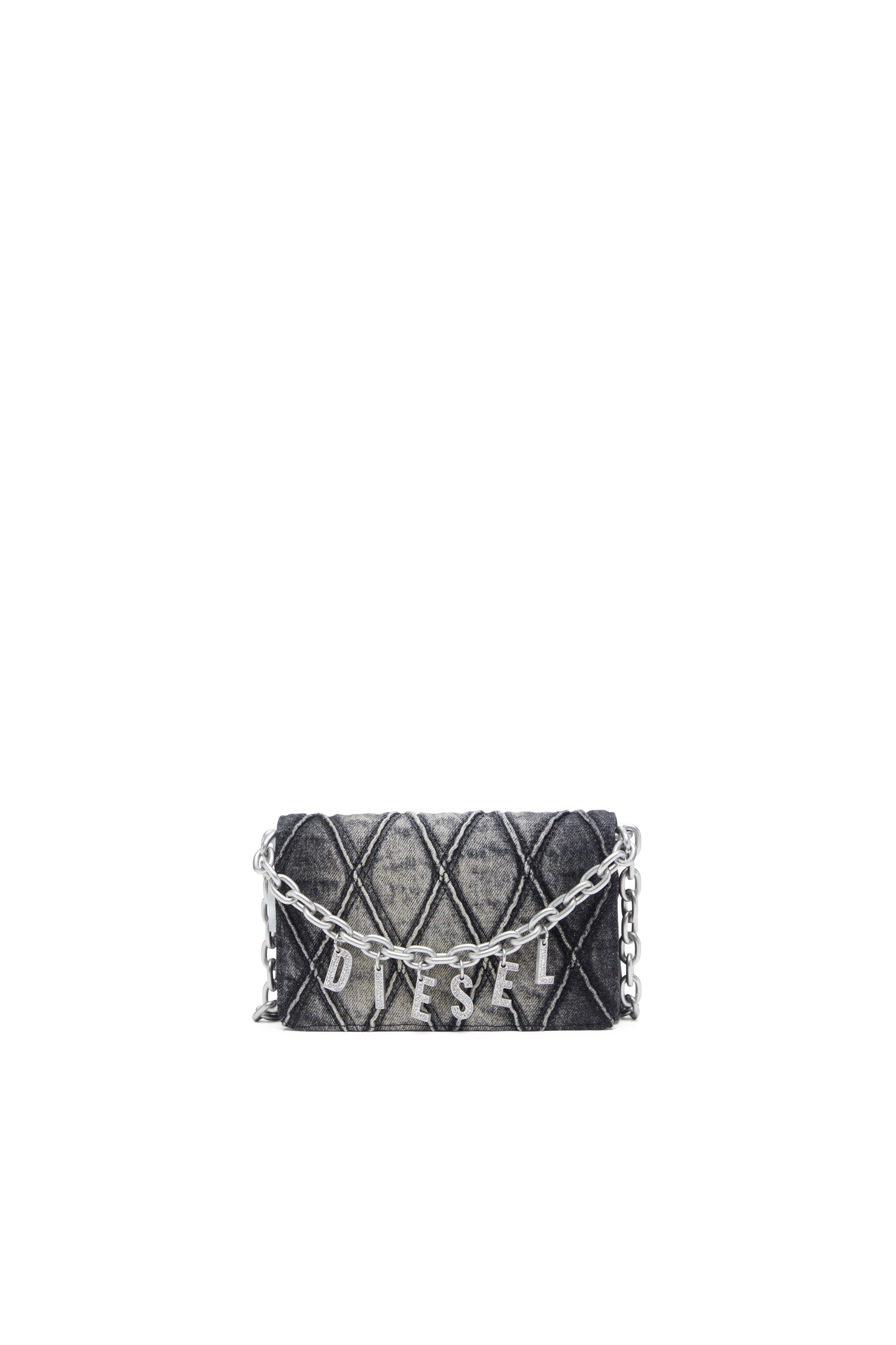 Diesel - CHARM-D WALLET STRAP, Female's Wallet purse in argyle quilted denim in ブラック - 1