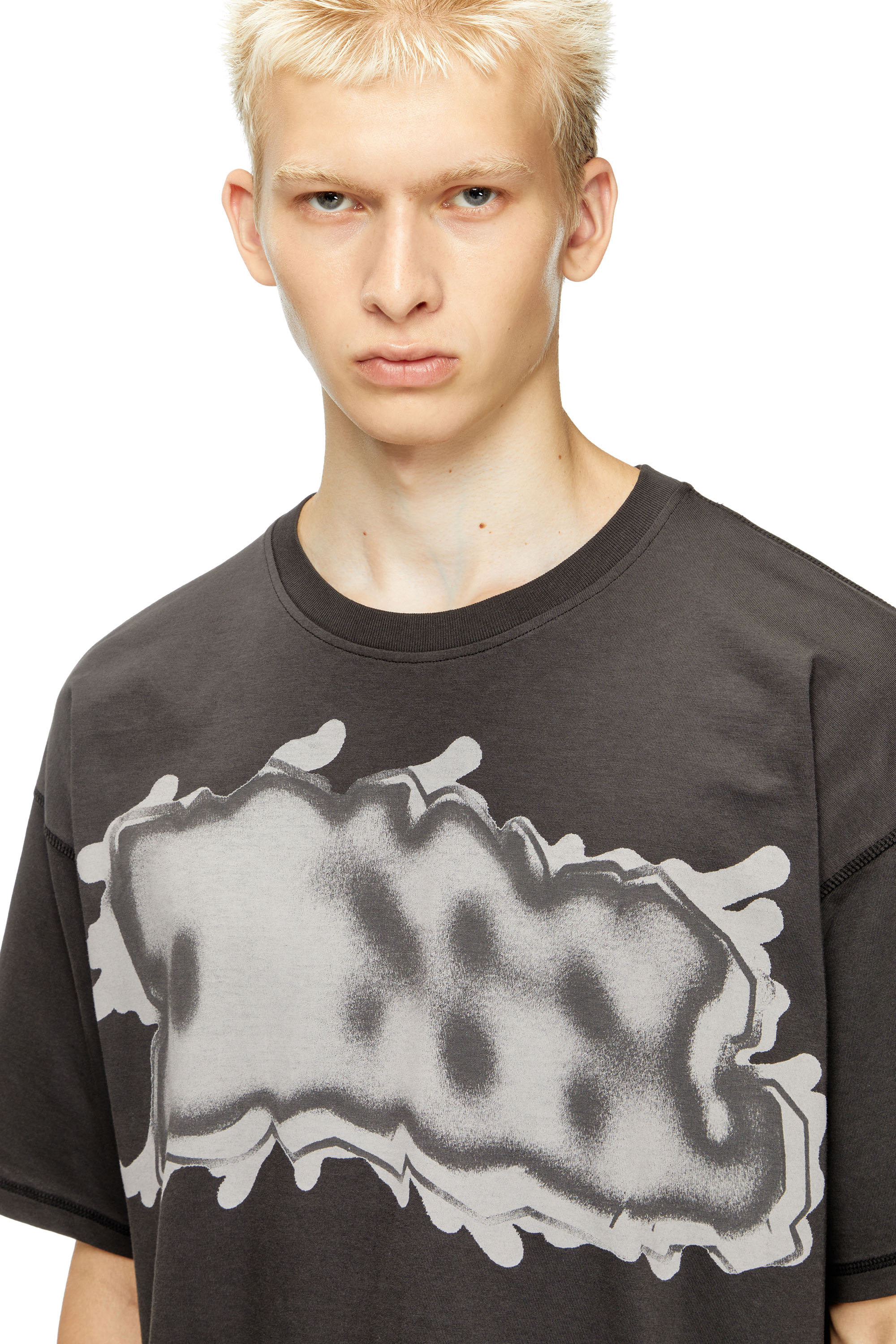 Diesel - T-LEONARD-IHBJ, Male's T-shirt with graffiti print in ダークグレー - 4