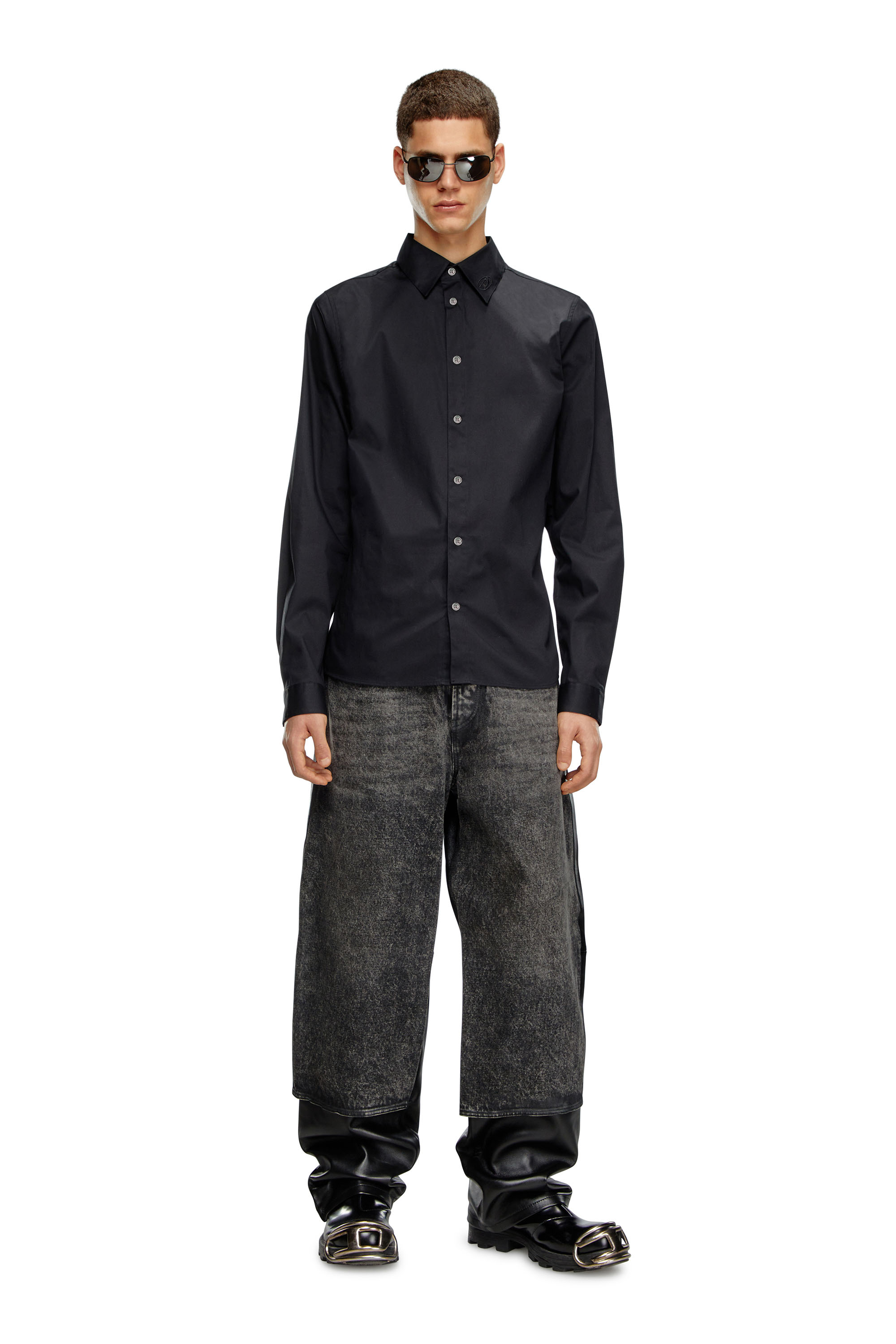 Diesel - S-FITTY-A, Male's Formal shirt with logo-embroidered collar in ブラック - 2