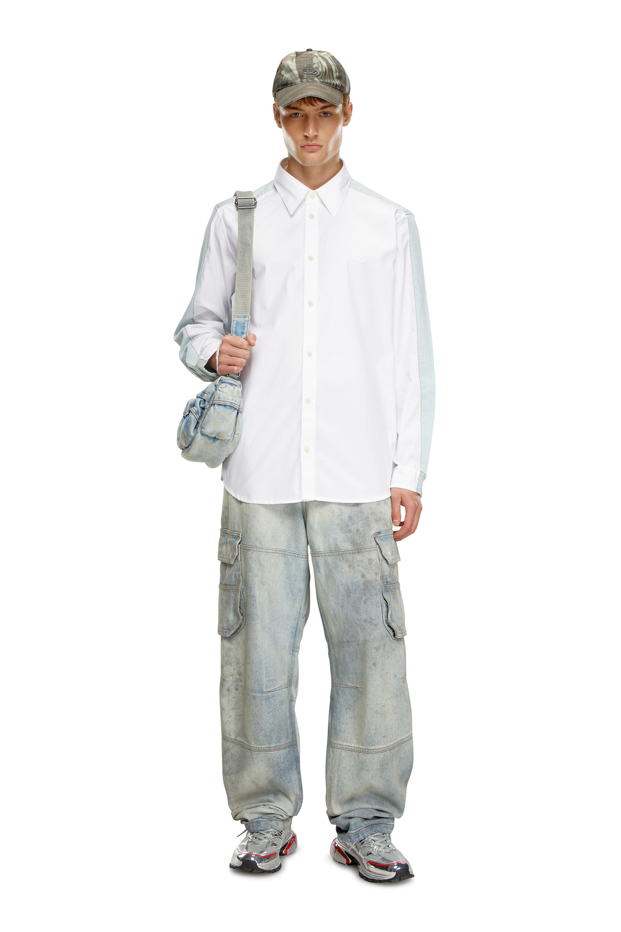 Diesel - S-SIMPLY-DNM, Male's Shirt in cotton poplin and denim in ホワイト/ブルー - 2